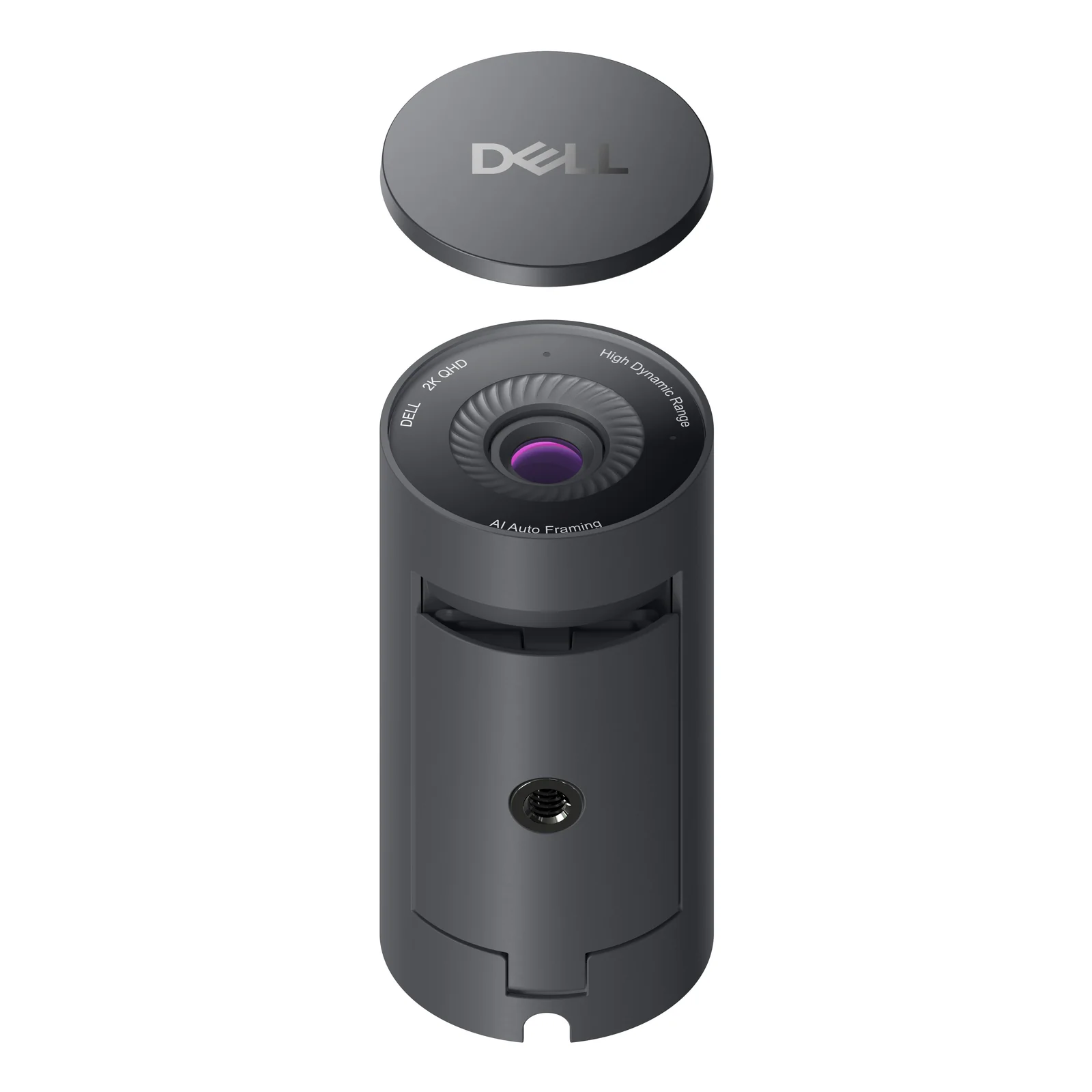 Webcam et capuchon magnétique de confidentialité présentés en éclaté