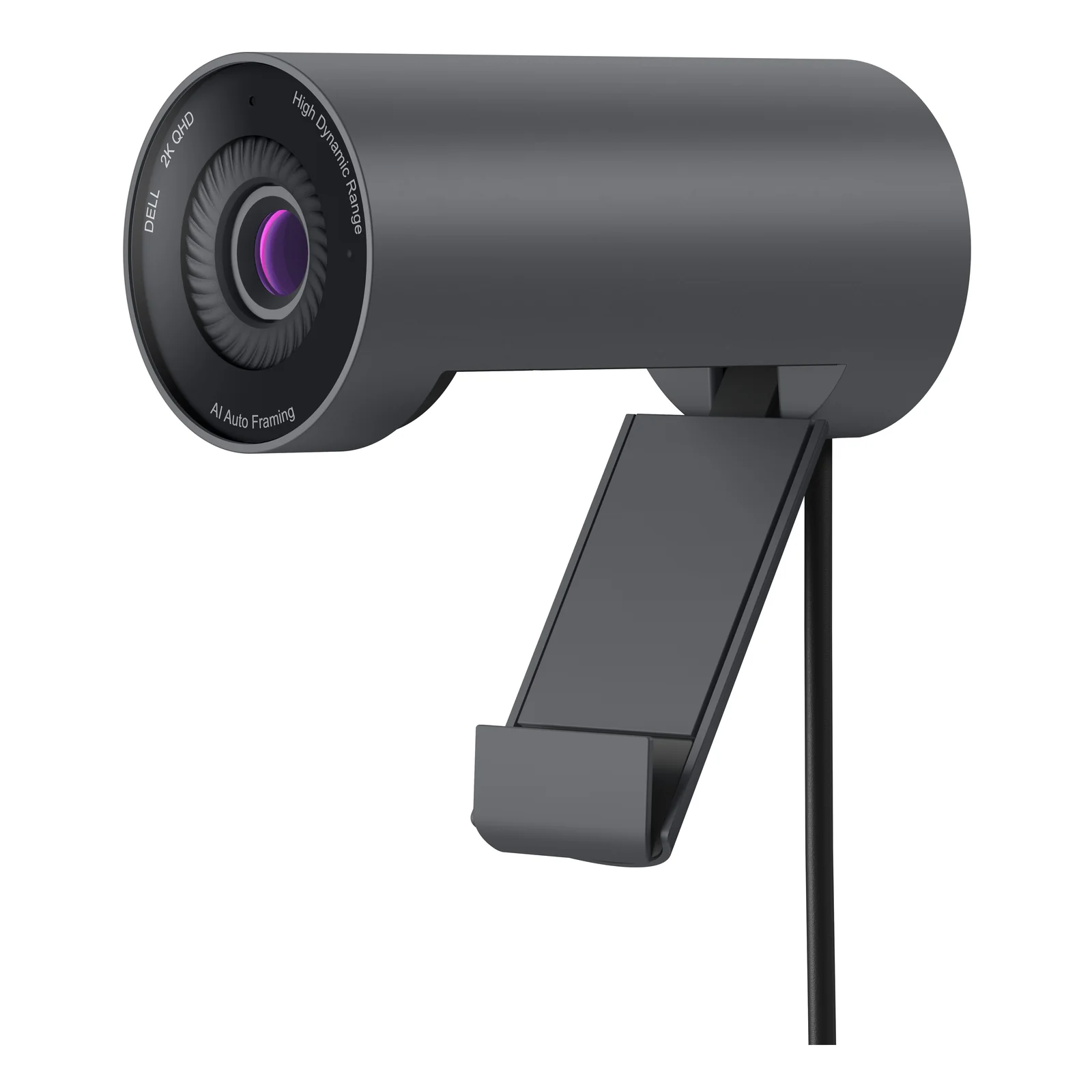 Webcam de profil avec clip moniteur articulé déployé en position d'appui