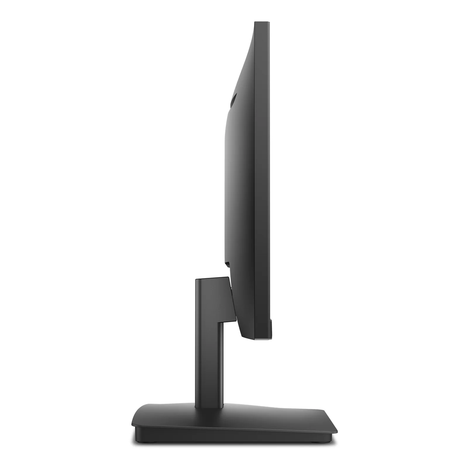 Vue de profil droite du moniteur, dalle fine inclinée et bras de pied vertical court