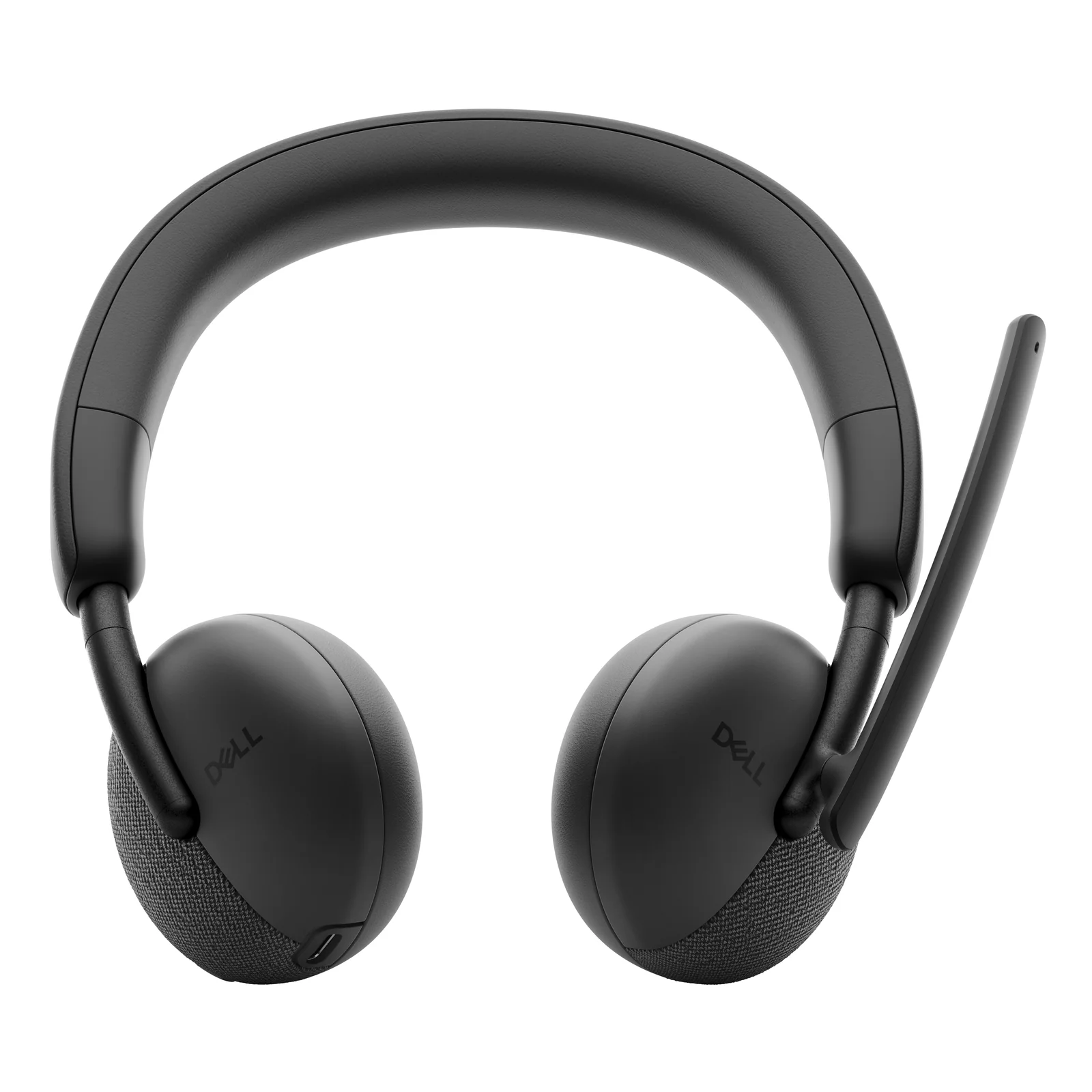 Vue de face du casque arceau noir avec micro relevé et coussinets supra-auraux tissu