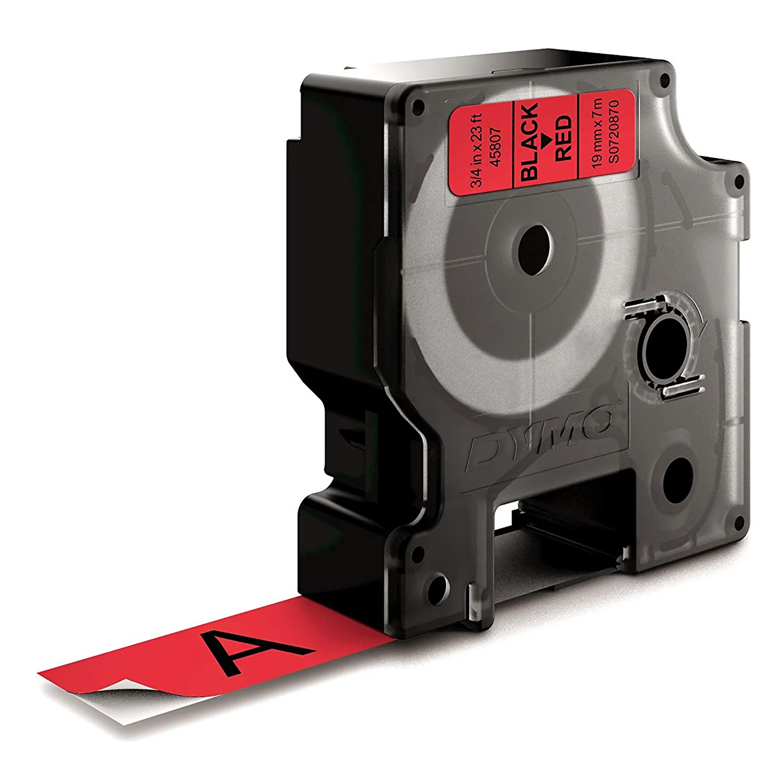 DYMO D1 étiquettes autocollantes authentiques de hautes performances en polyester | 19mm x 7m | impression en noir sur fond rouge | pour étiqueteuses LabelManager