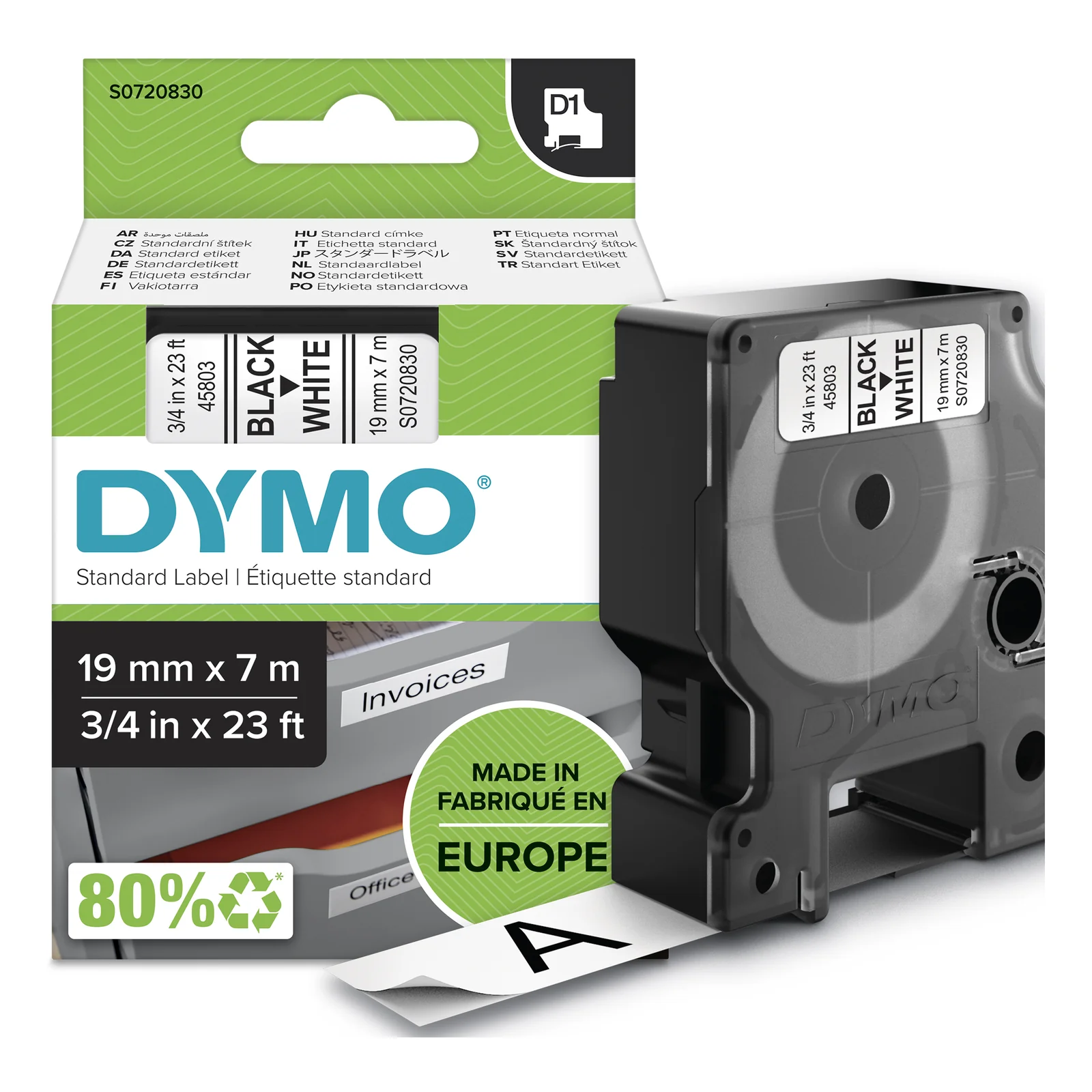 D1 étiquettes autocollantes authentiques | impression en noir sur fond blanc | 19 mm x 7 m | pour étiqueteuses LabelManager