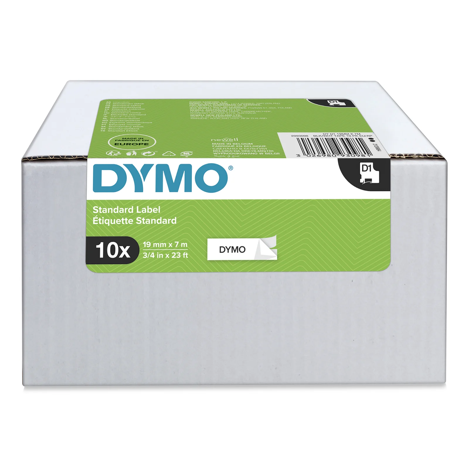 DYMO D1 étiquettes autocollantes authentiques | impression en noir sur fond blanc | 19mm x 7 m | pour étiqueteuses LabelManager | 10 rouleaux