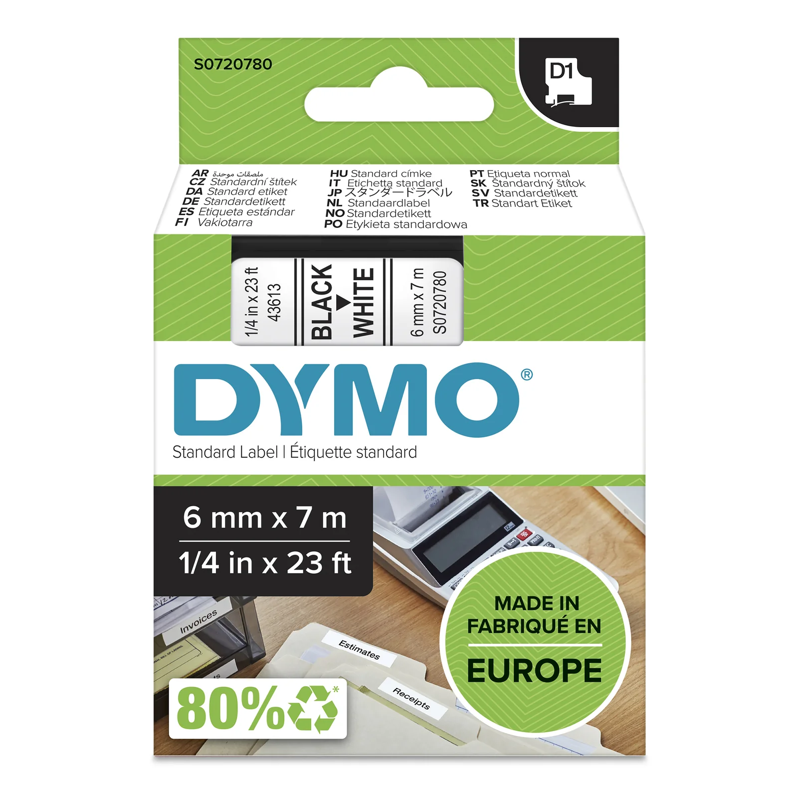 D1 étiquettes autocollantes authentiques | impression en noir sur fond blanc | 6 mm x 7 m | pour étiqueteuses LabelManager