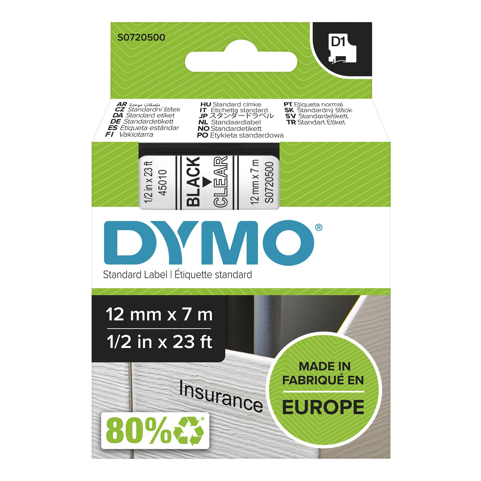 D1 étiquettes autocollantes authentiques | impression en noir sur fond clair | 12 mm x 7 m | pour étiqueteuses LabelManager