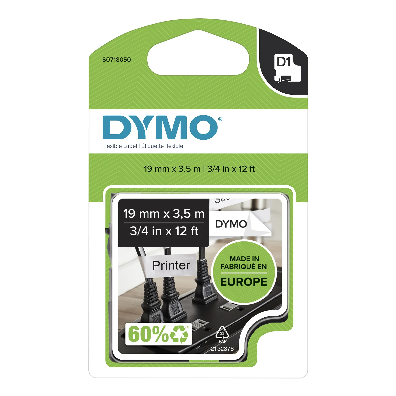 D1 étiquettes nylon flexible autocollantes authentiques | rouleau de 12 mm x 3,5 m | impression en noir sur fond blanc | pour étiqueteuses LabelManager