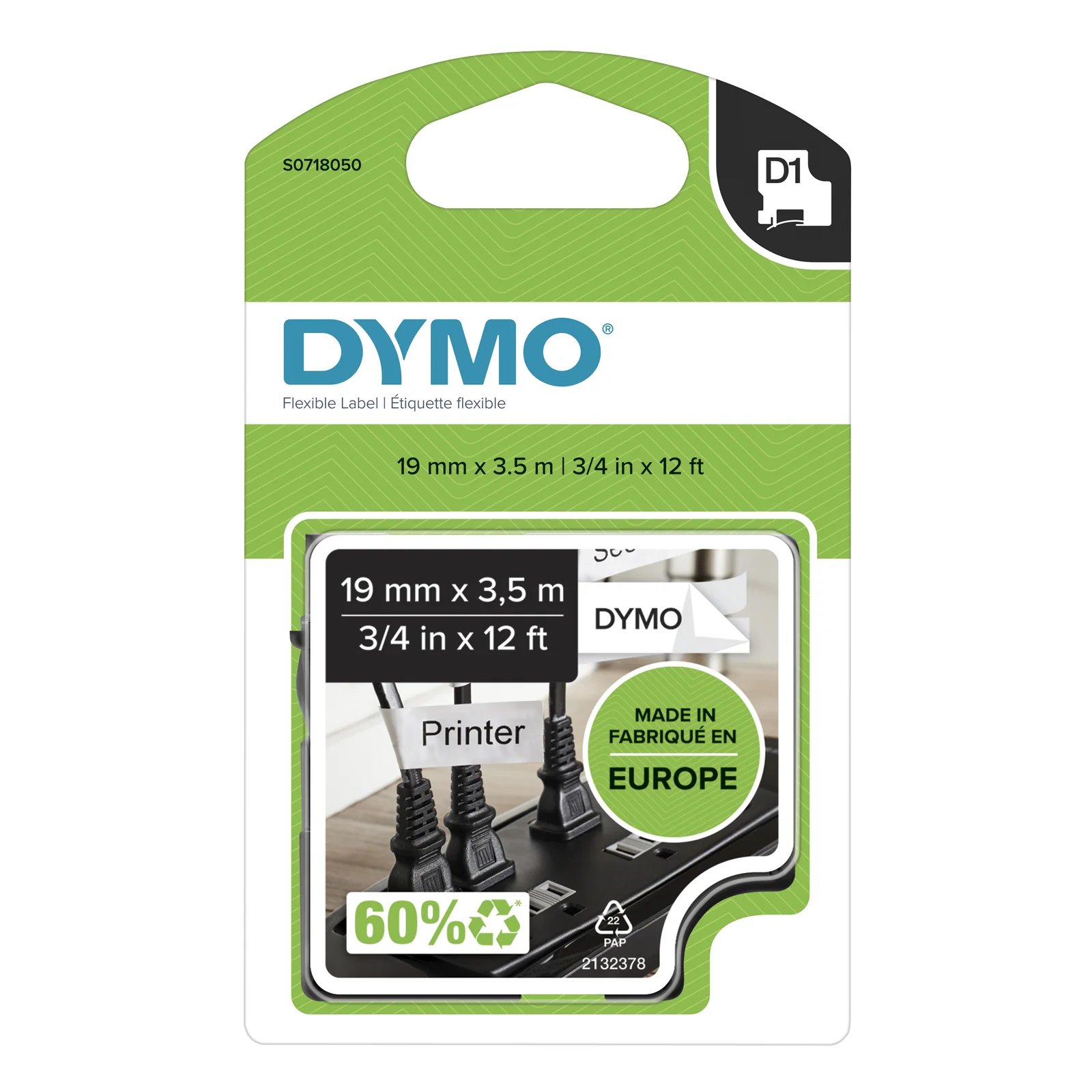 DYMO D1 étiquettes nylon flexible autocollantes authentiques | rouleau de 12 mm x 3,5 m | impression en noir sur fond blanc | pour étiqueteuses LabelManager