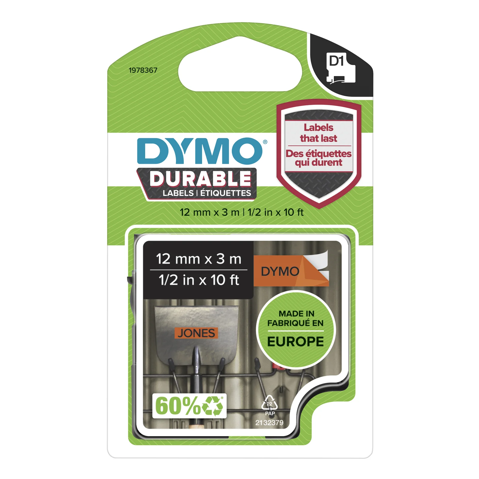 DYMO D1 Étiquettes résistantes | 12mm x 3m | impression en noir sur fond orange | autocollantes étiquettes authentiques pour étiqueteuses LabelManager