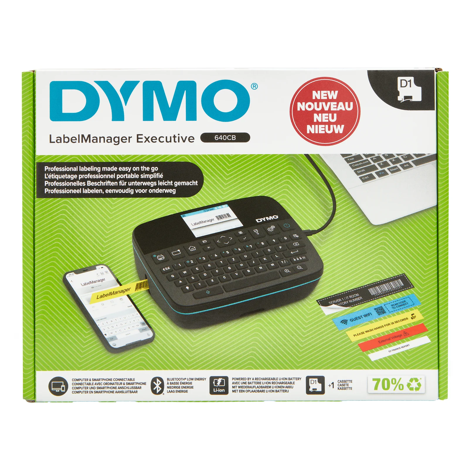 LabelManager LabelWriter 640CB Portable & Rechargeable Label Maker with Dual Connectivity - 2197370 imprimante pour étiquettes Thermique direct/Transfert thermique 12 mm/sec QWERTY