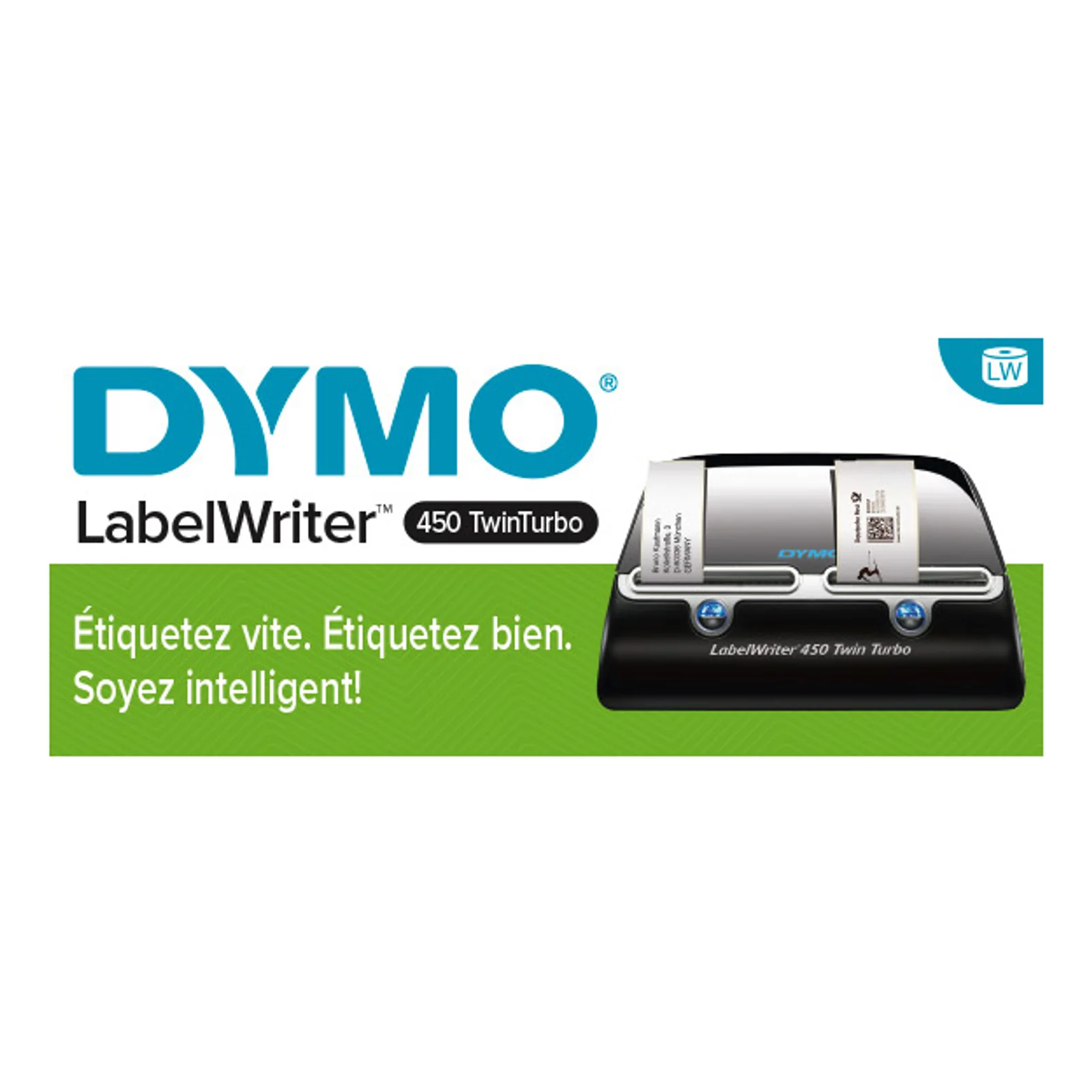 DYMO LabelWriter 450 Twin Turbo Imprimante d'étiquettes | papier thermique | 600 x 300 ppp | jusqu'à 71 étiquettes/minute | capacité : 2 rouleaux | Noir / argent