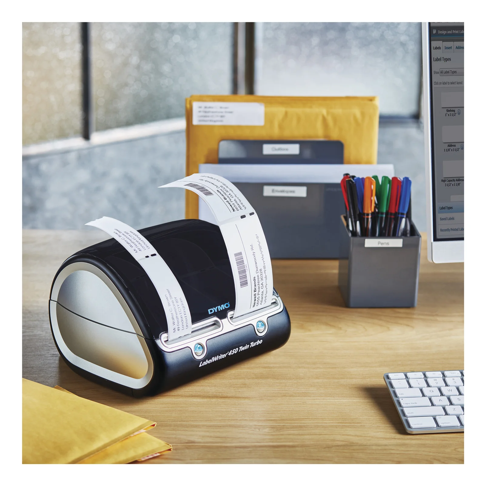 DYMO LabelWriter 450 Twin Turbo Imprimante d'étiquettes | papier thermique | 600 x 300 ppp | jusqu'à 71 étiquettes/minute | capacité : 2 rouleaux | Noir / argent