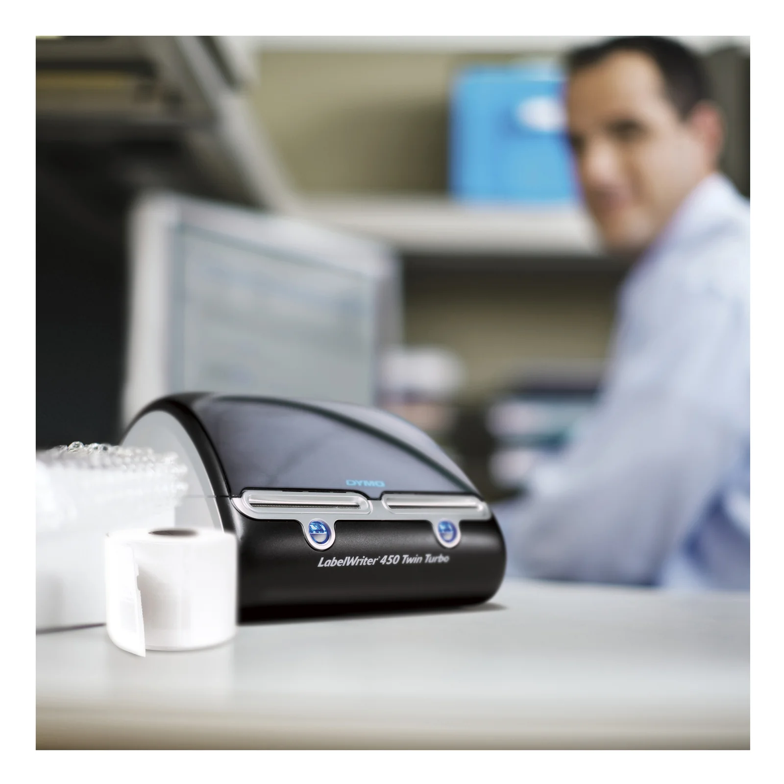 DYMO LabelWriter 450 Twin Turbo Imprimante d'étiquettes | papier thermique | 600 x 300 ppp | jusqu'à 71 étiquettes/minute | capacité : 2 rouleaux | Noir / argent