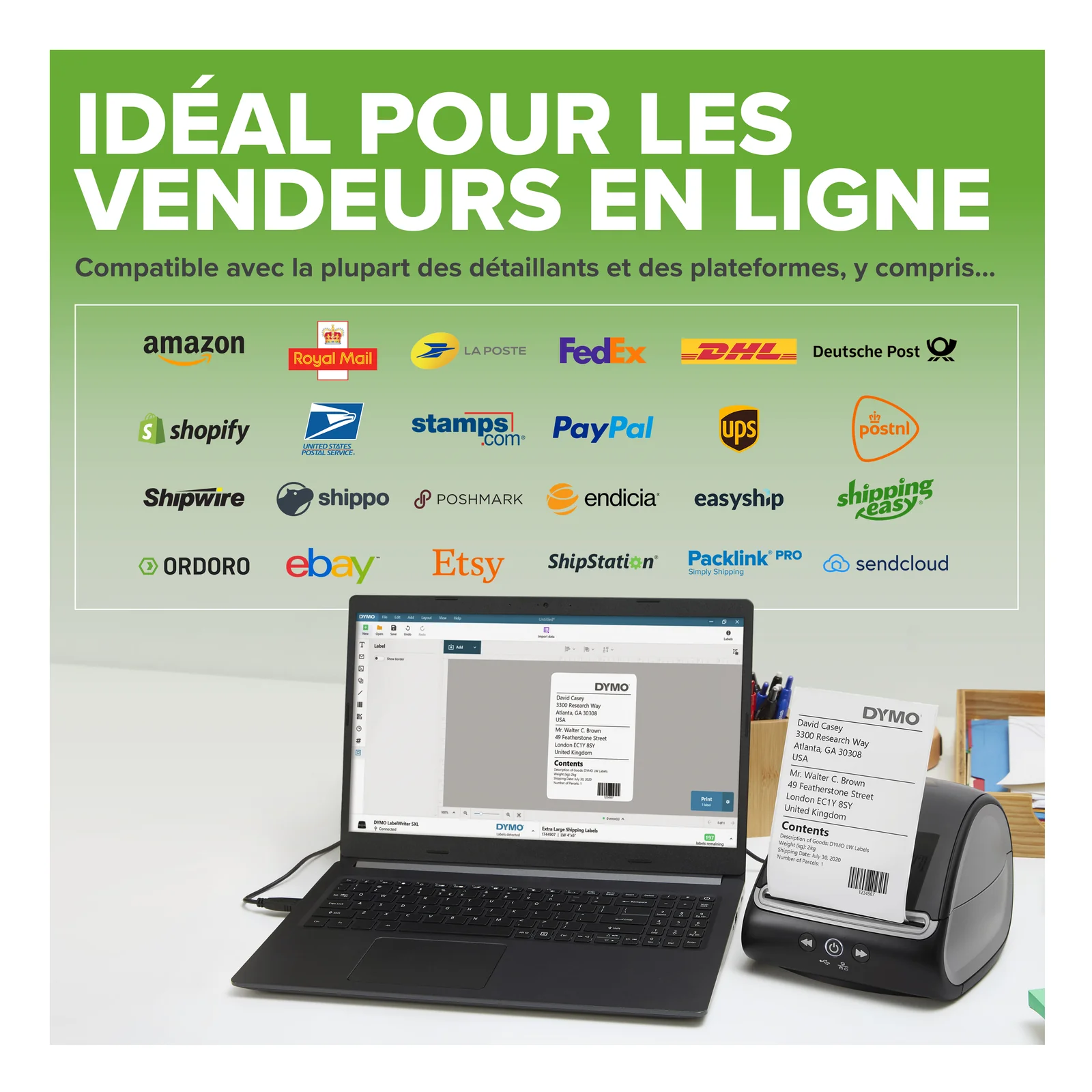 DYMO LabelWriter 5XL imprimante d'étiquettes | Reconnaissance automatique des étiquettes | Imprime les étiquettes d'expédition larges d'AmazonDHLetc. | Solution idéale pour les vendeurs en ligne