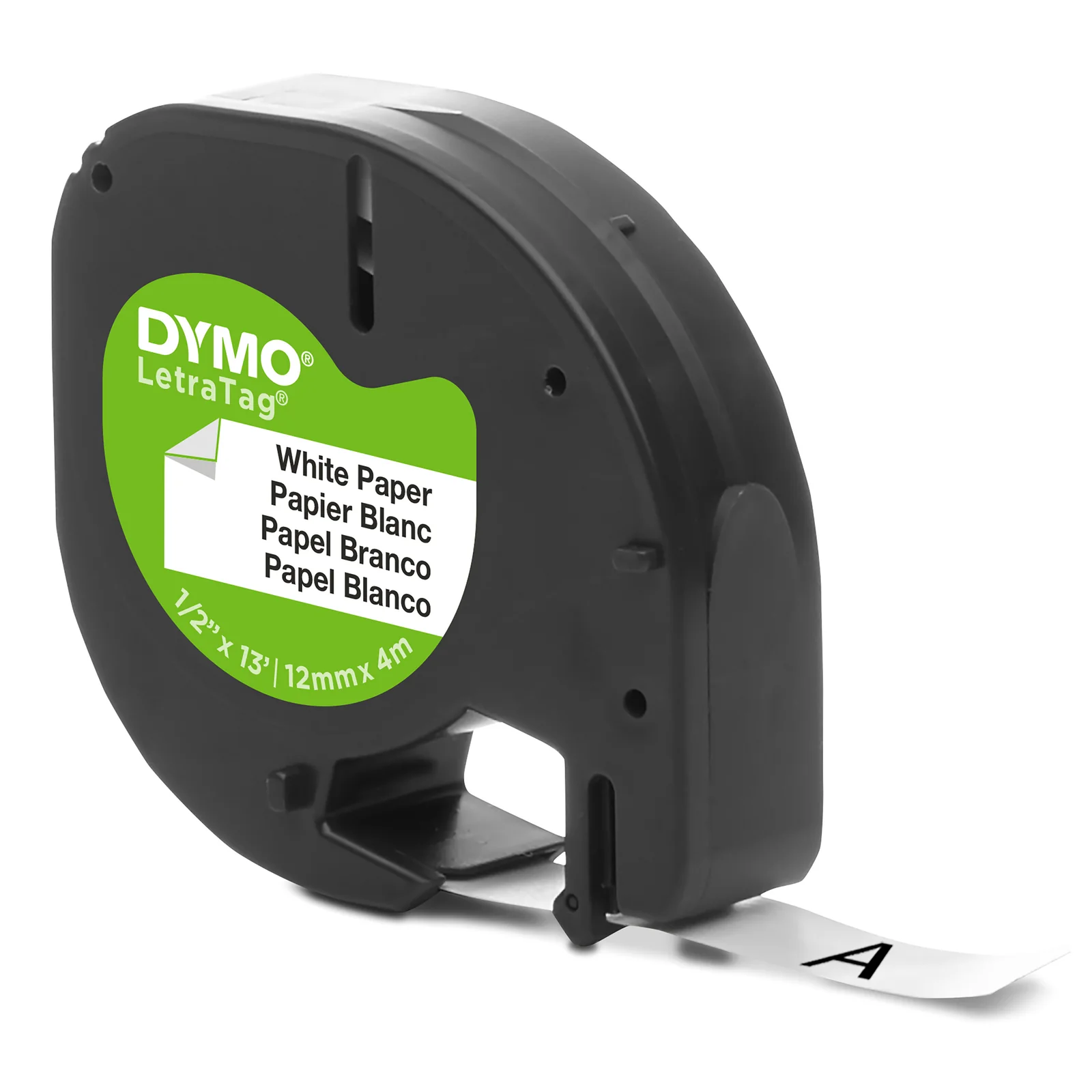 DYMO LetraTag Étiquettes en Papier Authentique | 12 mm x 4 m | Noir sur Blanc | Étiquettes autocollantes pour étiqueteuse LetraTag
