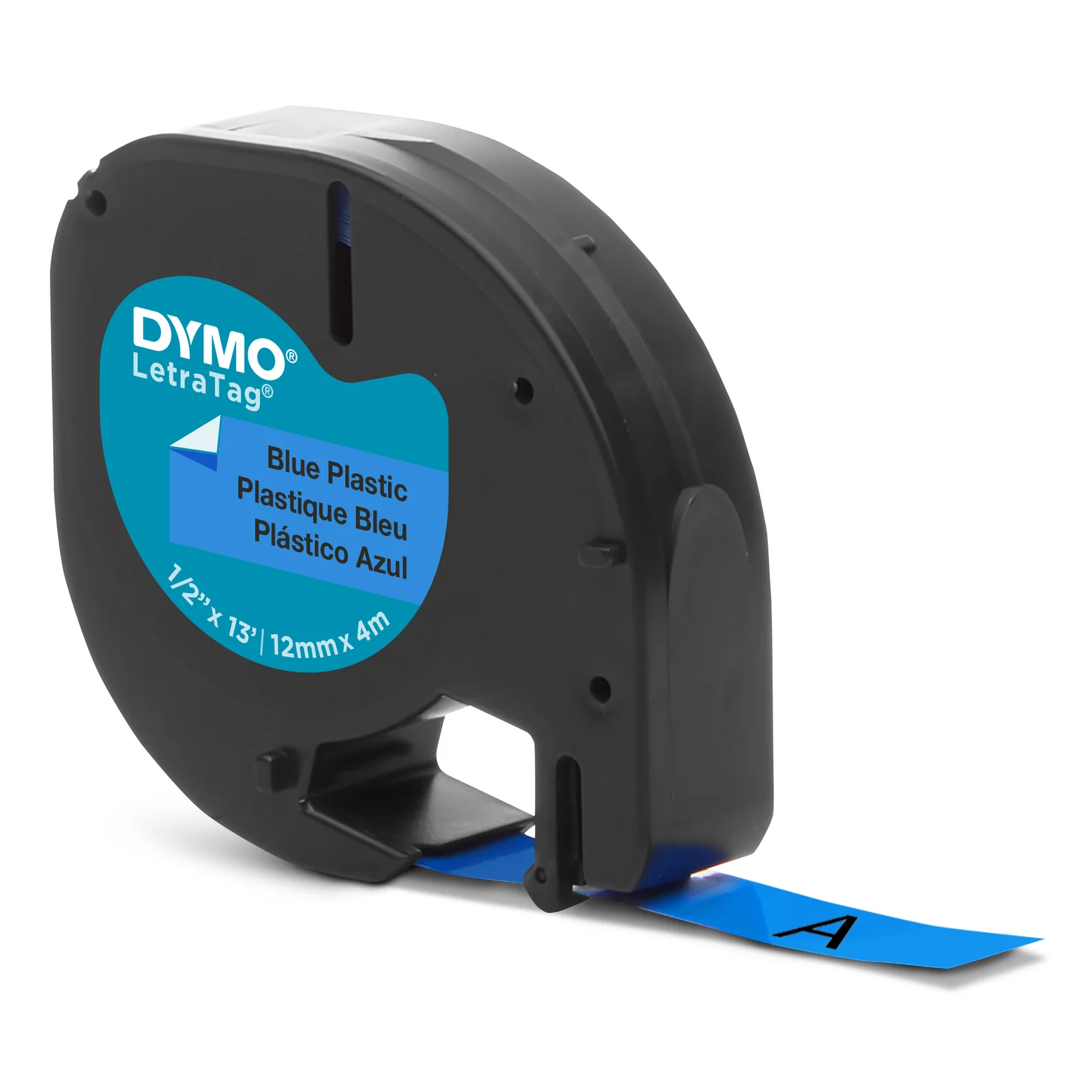 DYMO LetraTag Étiquettes en plastique Authentique | 12 mm x 4 m | impression en noir sur fond bleu | Étiquettes autocollantes pour étiqueteuse LetraTag