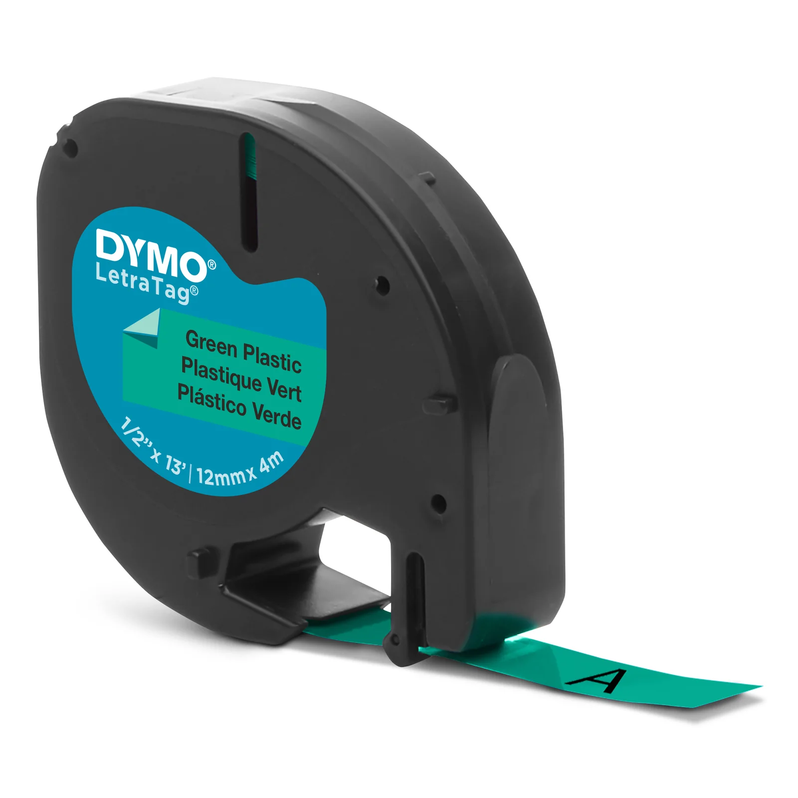 DYMO LetraTag Étiquettes en plastique Authentique | 12 mm x 4 m | impression en noir sur fond vert | Étiquettes autocollantes pour étiqueteuse LetraTag