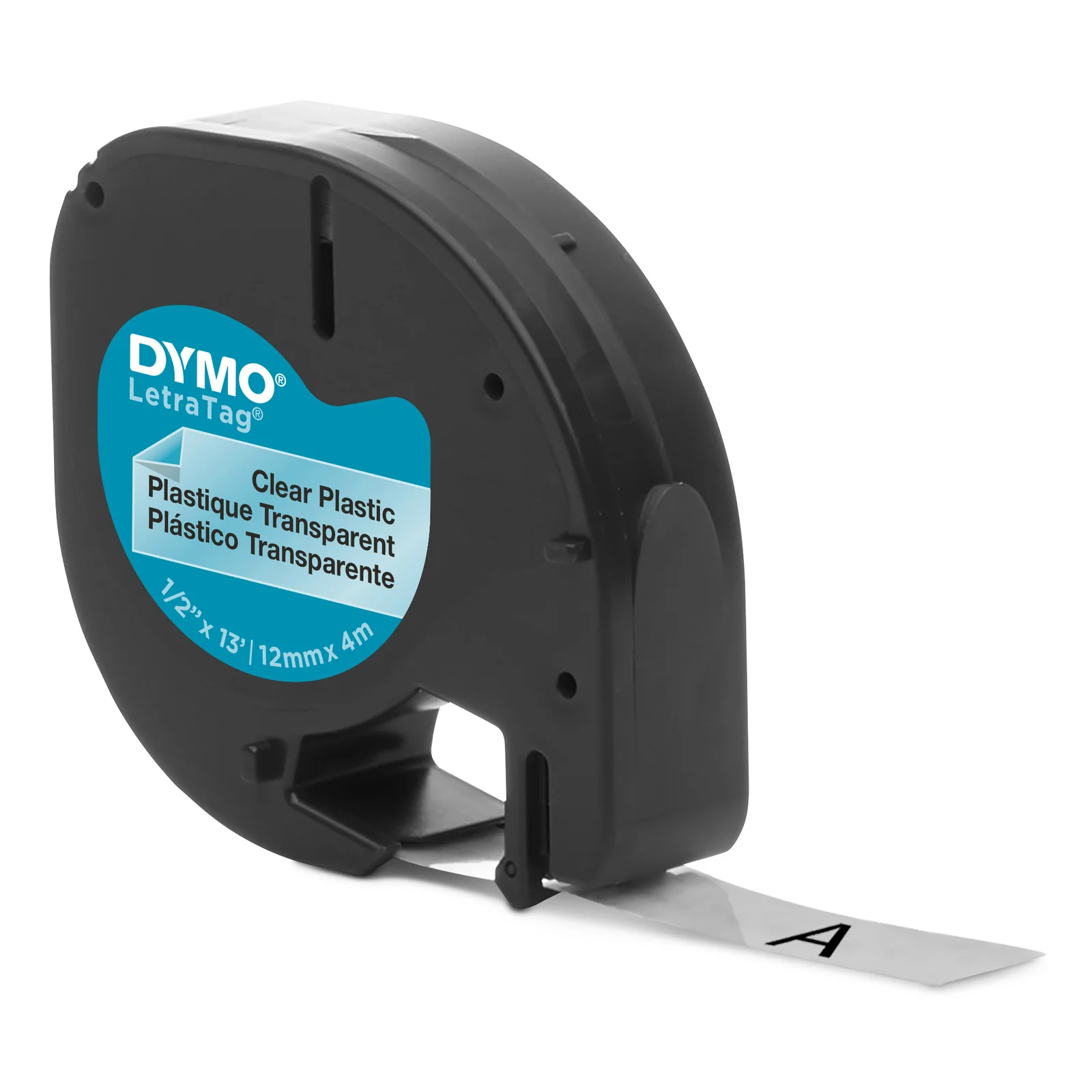DYMO LetraTag Étiquettes en Plastique Authentique | 12 mm x 4 m | Noir sur Transparent | Étiquettes autocollantes pour étiqueteuse LetraTag