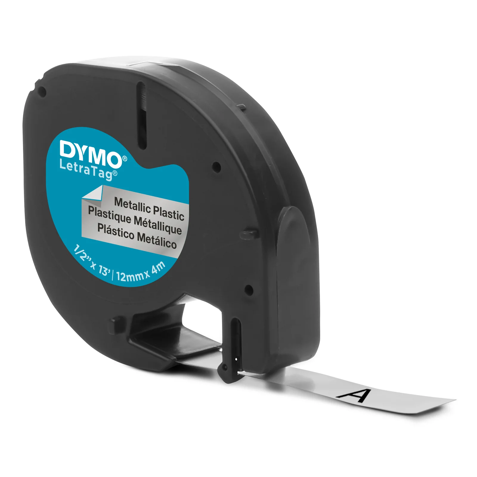 DYMO LetraTag Étiquettes Métallique Authentique | 12 mm x 4 m | Noir sur Argent | Étiquettes autocollantes pour étiqueteuse LetraTag