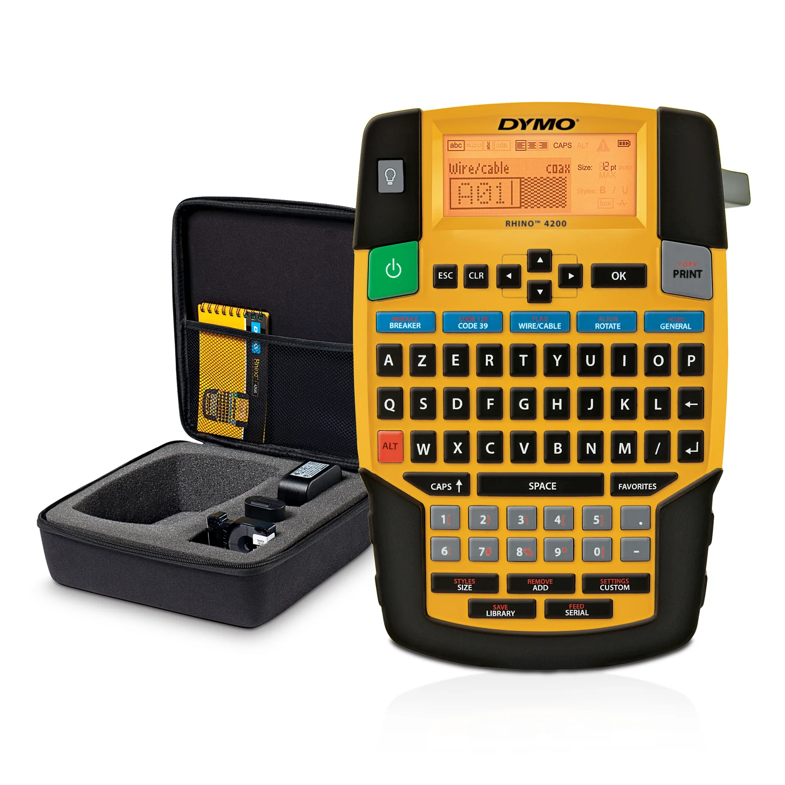 RHINO 4200 Étiqueteuse avec Mallette de transport | Étiqueteuse por étiquetage industriel portable avec clavier AZERTY et touches de raccourci