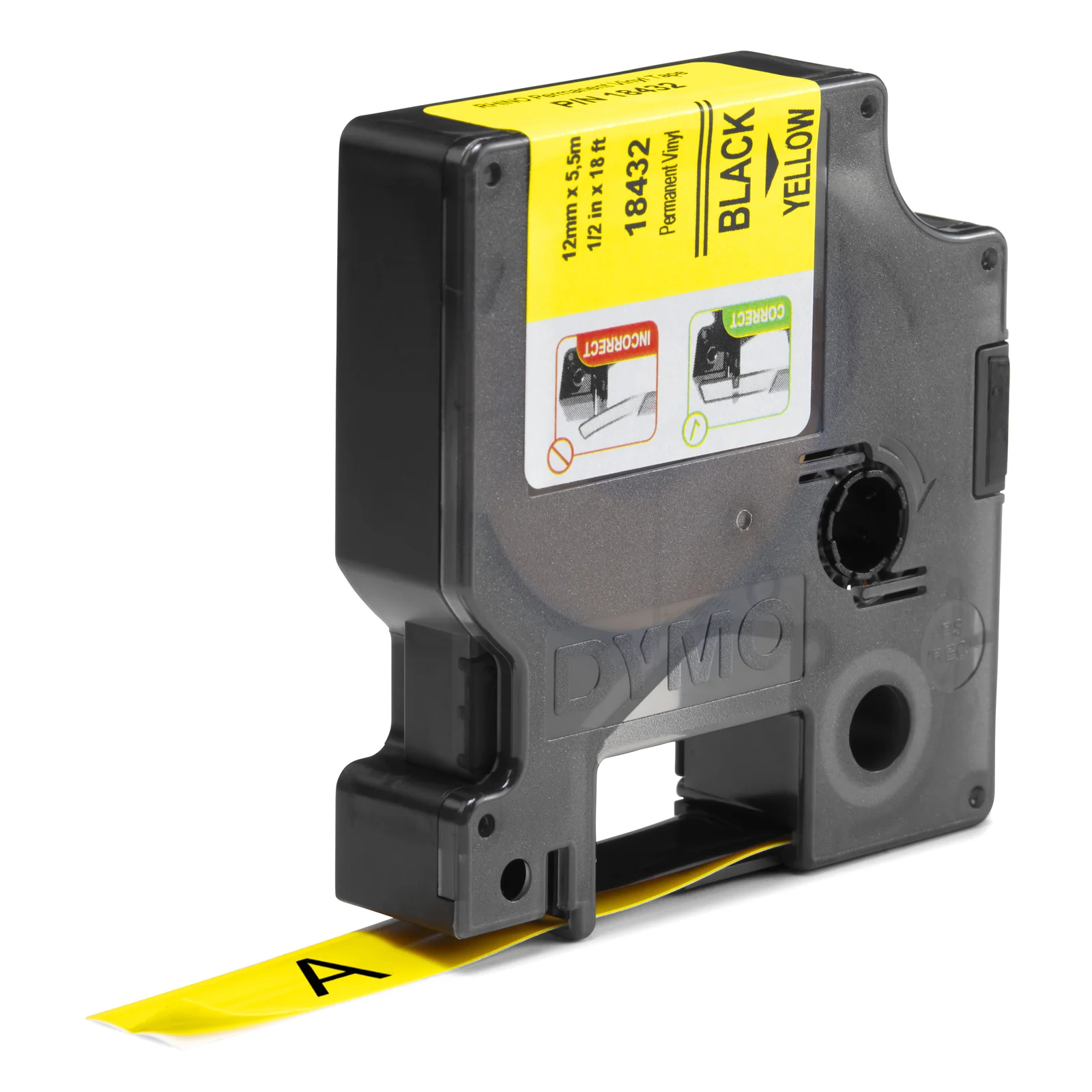 DYMO Rhino Étiquettes en vinyle industrielles | 12 mm x 5,5 m | autocollantes impression en noir sur fond jaune | pour étiqueteuses Rhino et LabelManager