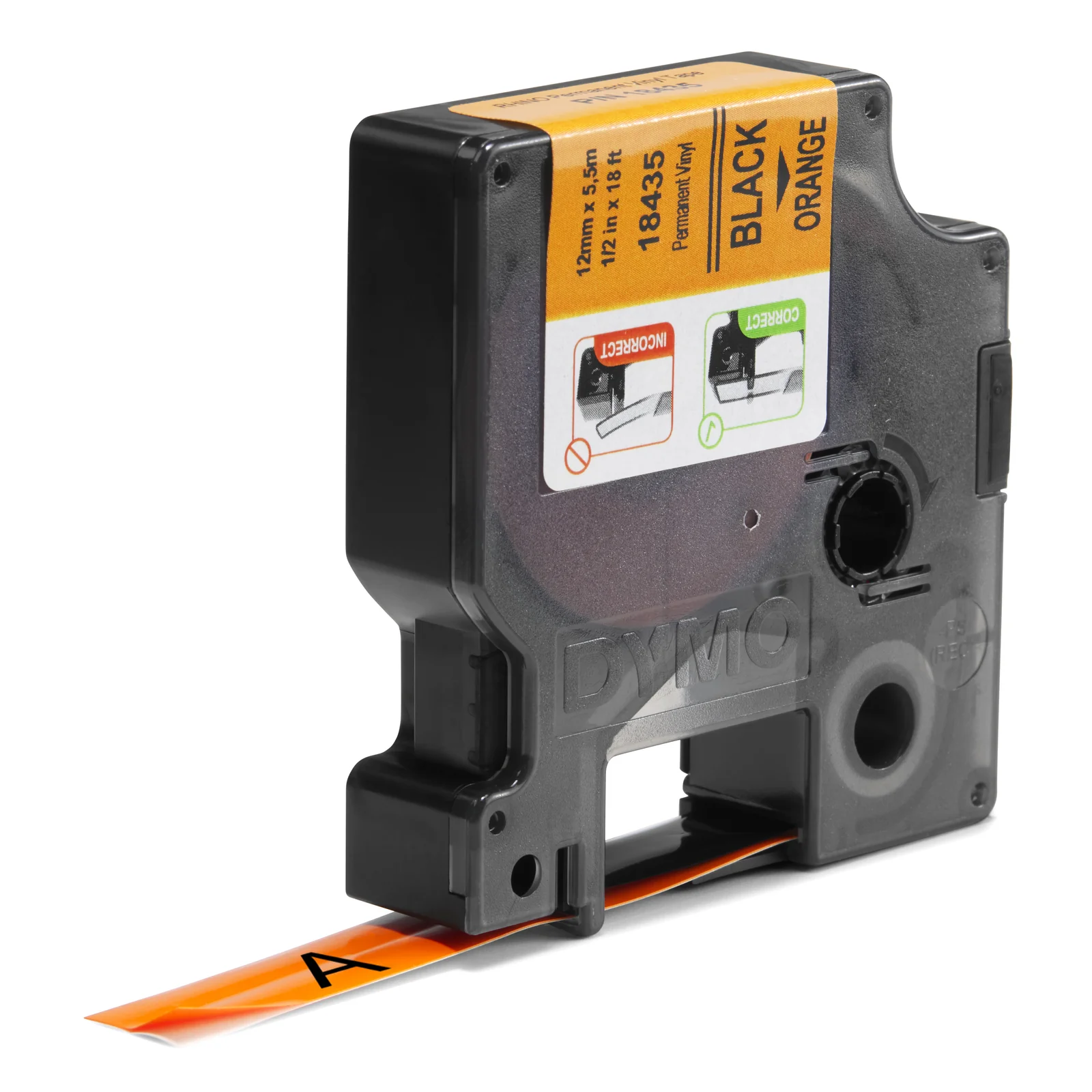 DYMO Rhino Étiquettes en vinyle industrielles | 12 mm x 5,5 m | autocollantes impression en noir sur fond orange | pour étiqueteuses Rhino et LabelManager