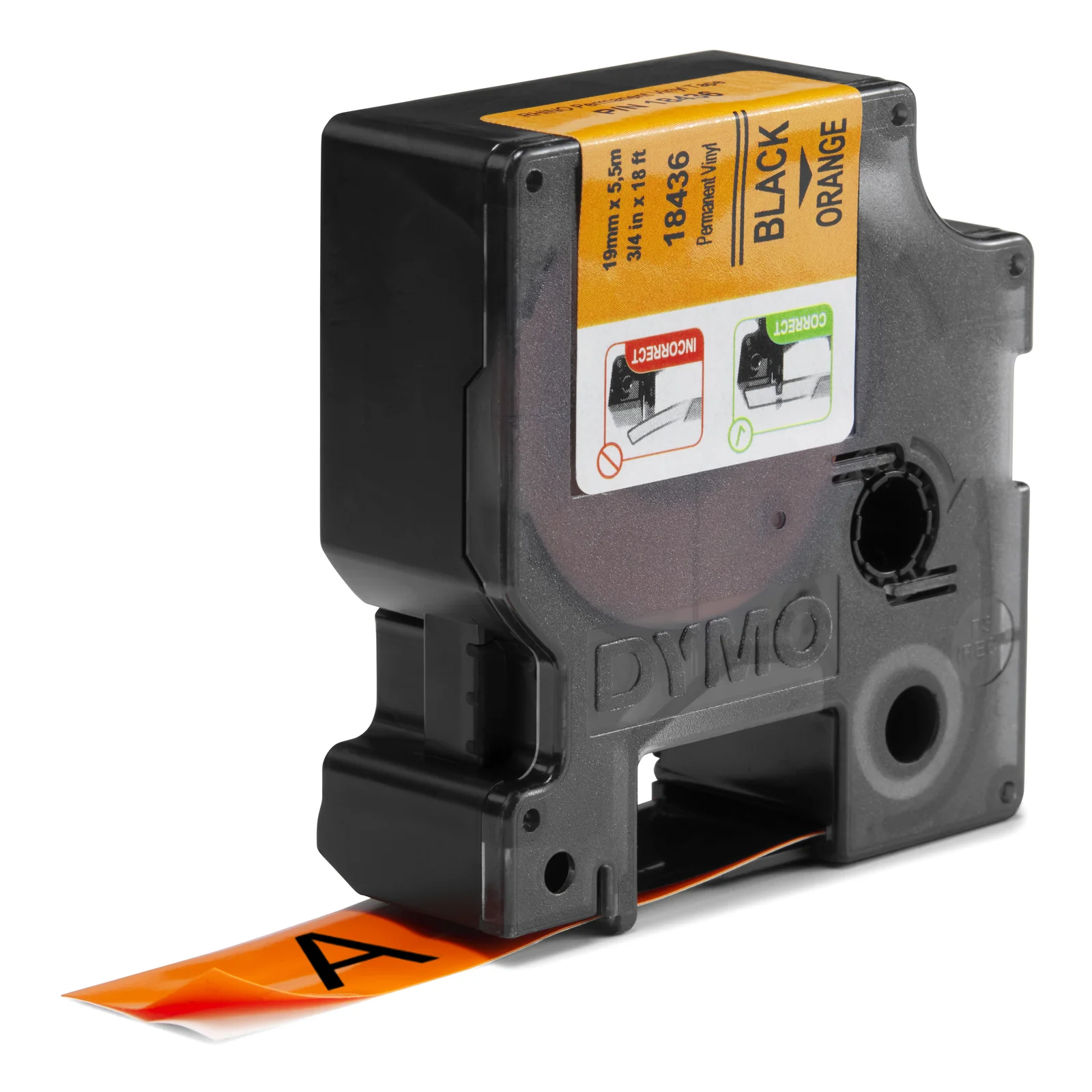 DYMO Rhino Étiquettes en vinyle industrielles | 19 mm x 5,5 m | autocollantes impression en noir sur fond orange | pour étiqueteuses Rhino et LabelManager