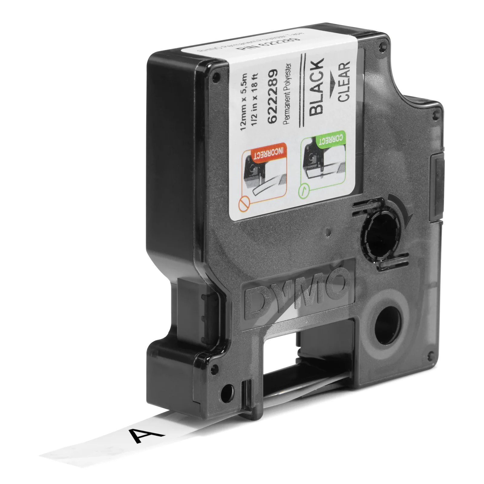 DYMO Rhino étiquettes industrielles autocollantes en polyester | 12 mm x 5,5 m | impression en noir sur fond transparent