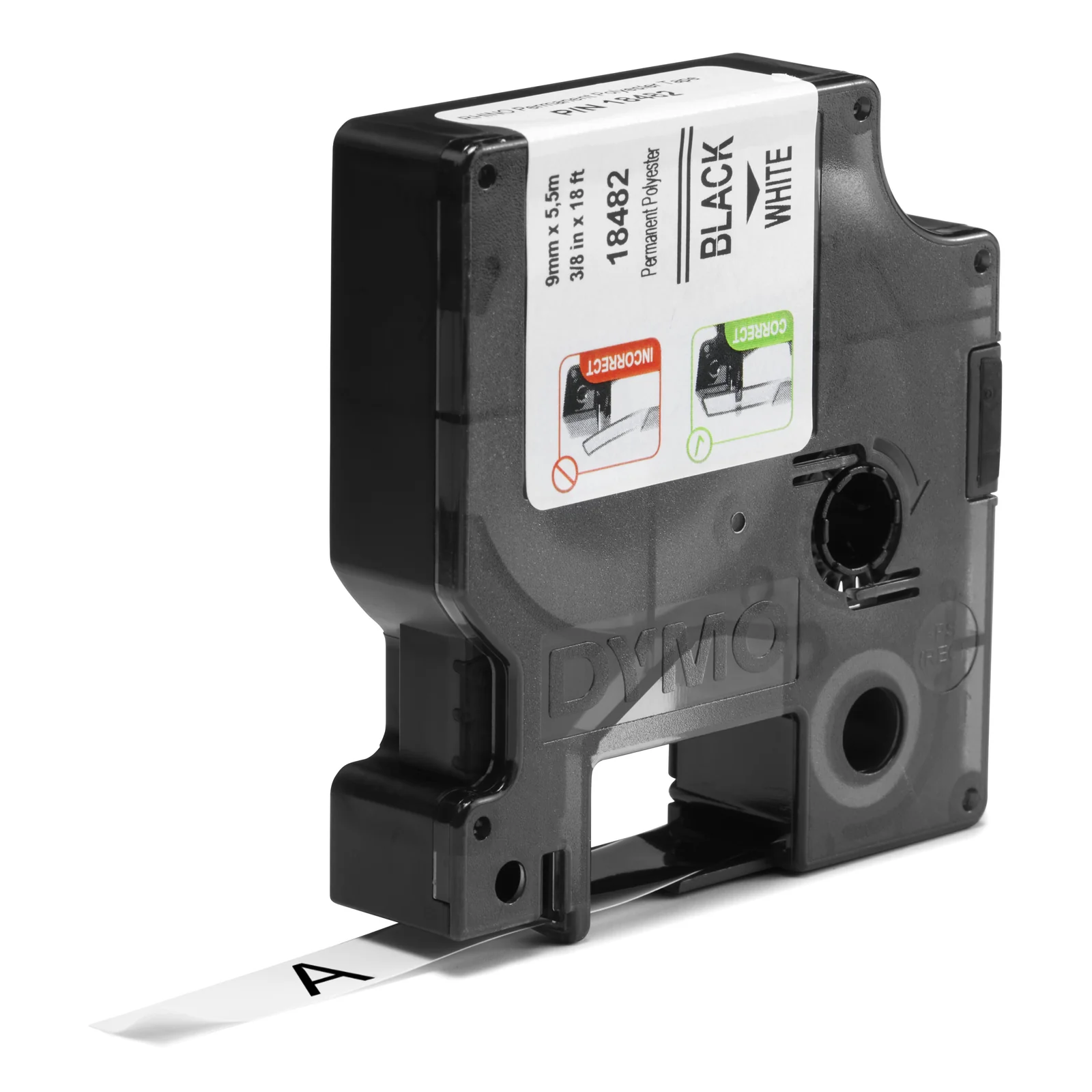 DYMO Rhino étiquettes industrielles autocollantes en polyester | 9 mm x 3,5 m | impression en noir sur fond blanc