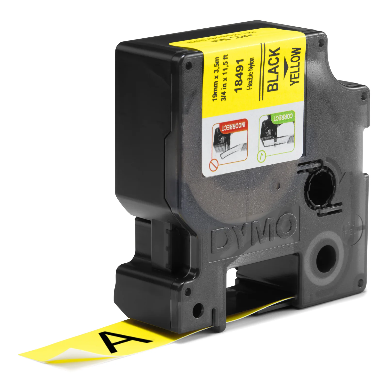 DYMO Rhino Étiquettes industrielles | Nylon flexible | rouleau de 19 mm x 3,5 m | autocollantes impression en noir sur fond jaune | pour étiqueteuses Rhino et LabelManager