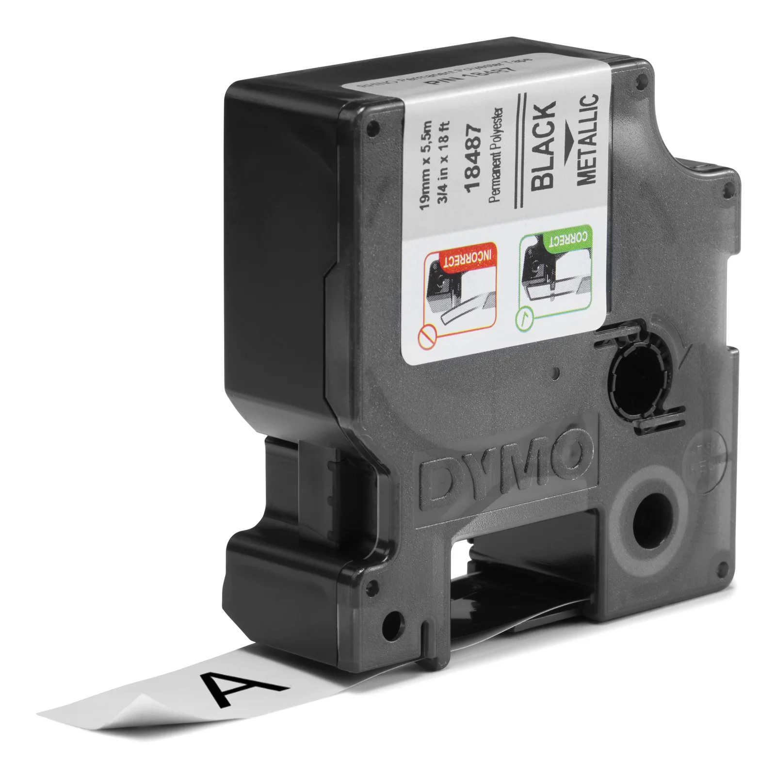 DYMO Rhino Étiquettes Industrielles | polyester permanent | 19 mm x 5,5 m | autocollantes impression en Noir sur fond métallique | pour étiqueteuses Rhino et LabelManager
