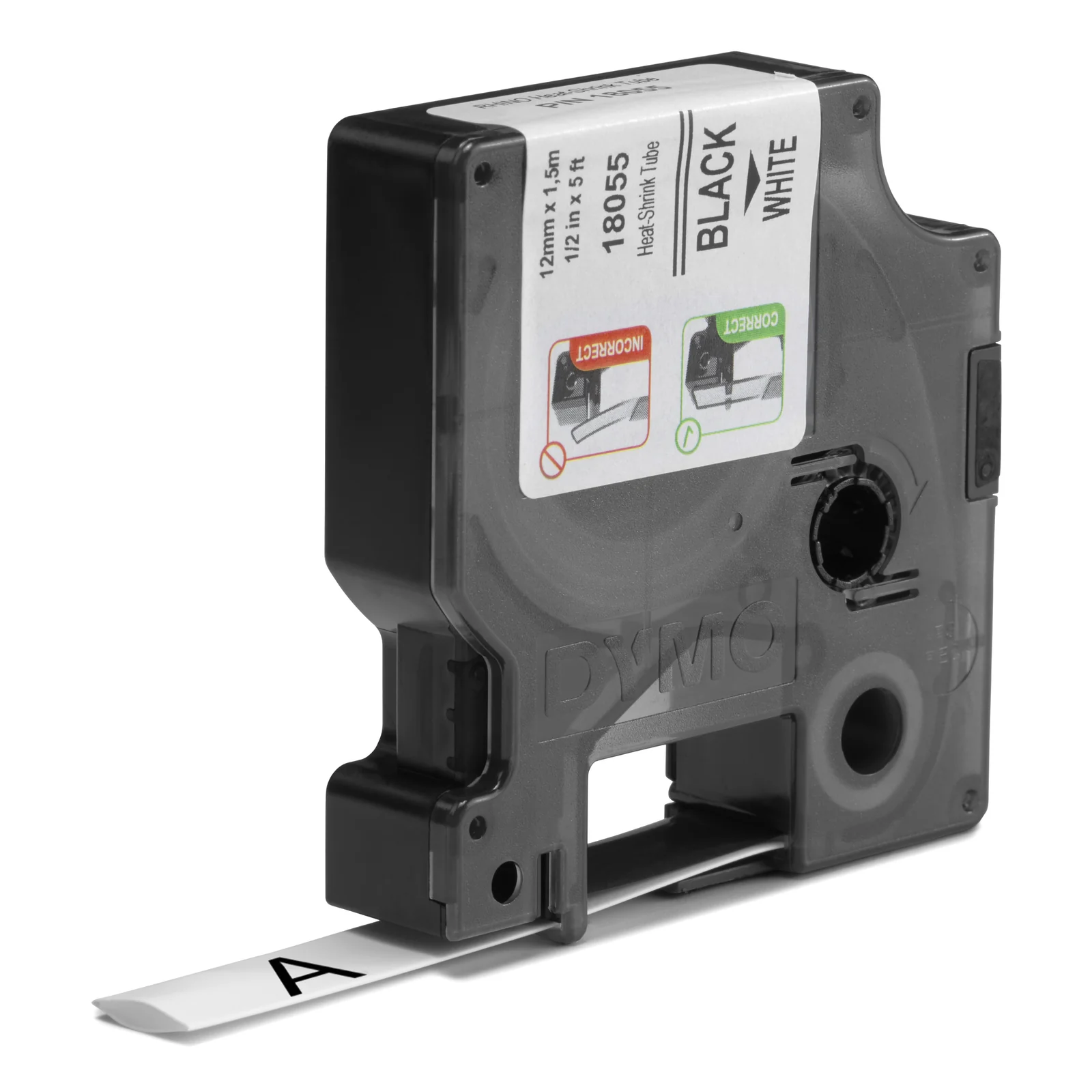 DYMO Rhino gaines thermorétractables industrielles | 12 mm x 1,5 m | Impression en noir sur fond blanc | pour étiqueteuses Rhino