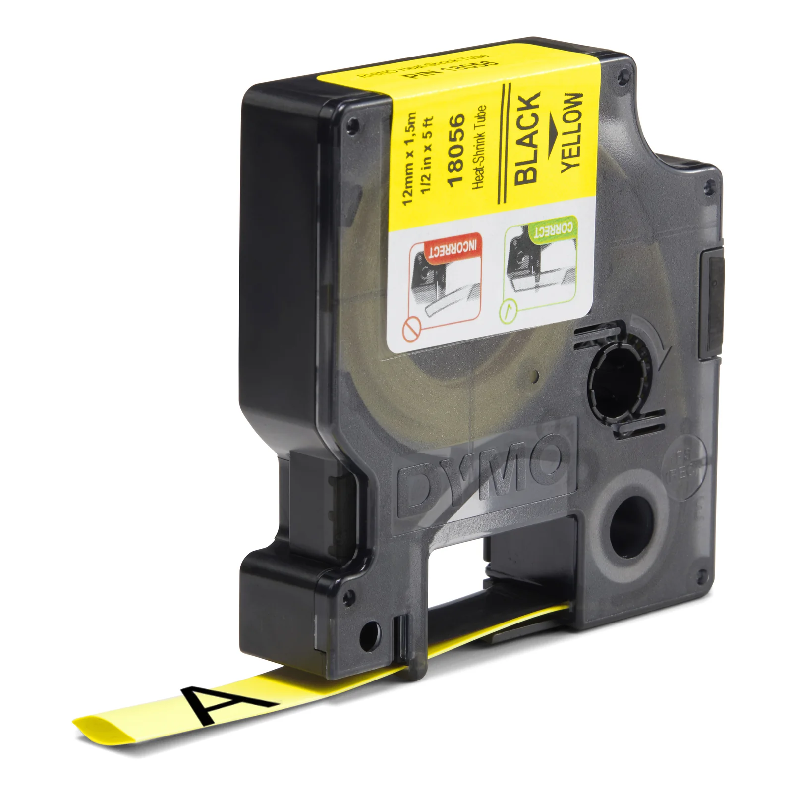 DYMO Rhino gaines thermorétractables industrielles | 12 mm x 1,5 m | Impression en noir sur fond jaune | pour étiqueteuses Rhino