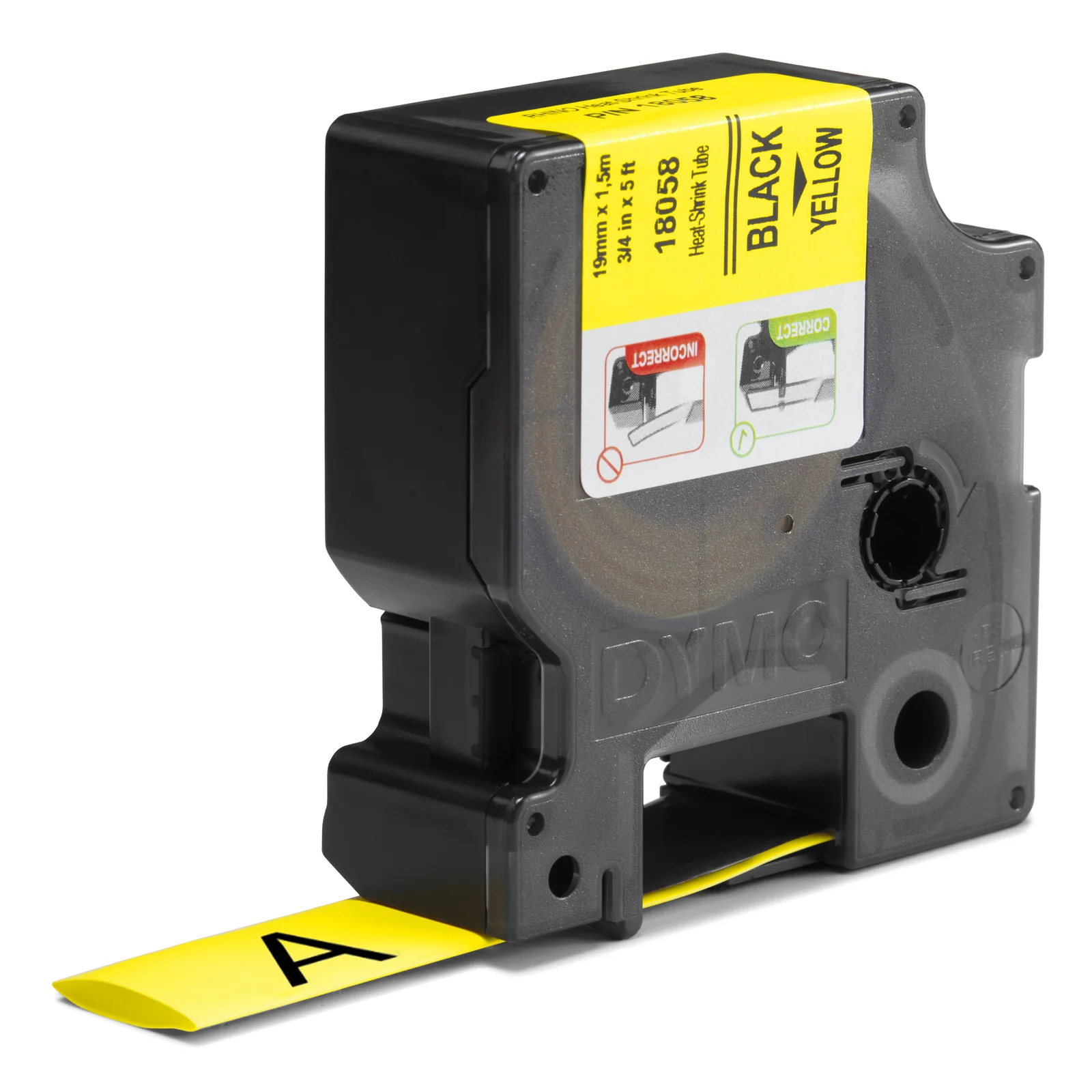DYMO Rhino gaines thermorétractables industrielles | 19 mm x 1,5 m | Impression en noir sur fond jaune | pour étiqueteuses Rhino