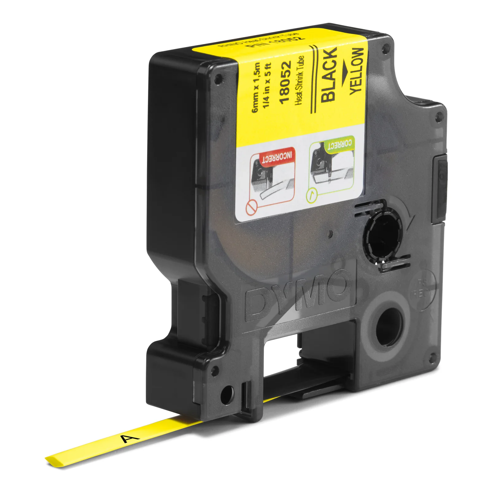 DYMO Rhino gaines thermorétractables industrielles | 6 mm x 1,5 m | Impression en noir sur fond jaune | pour étiqueteuses Rhino