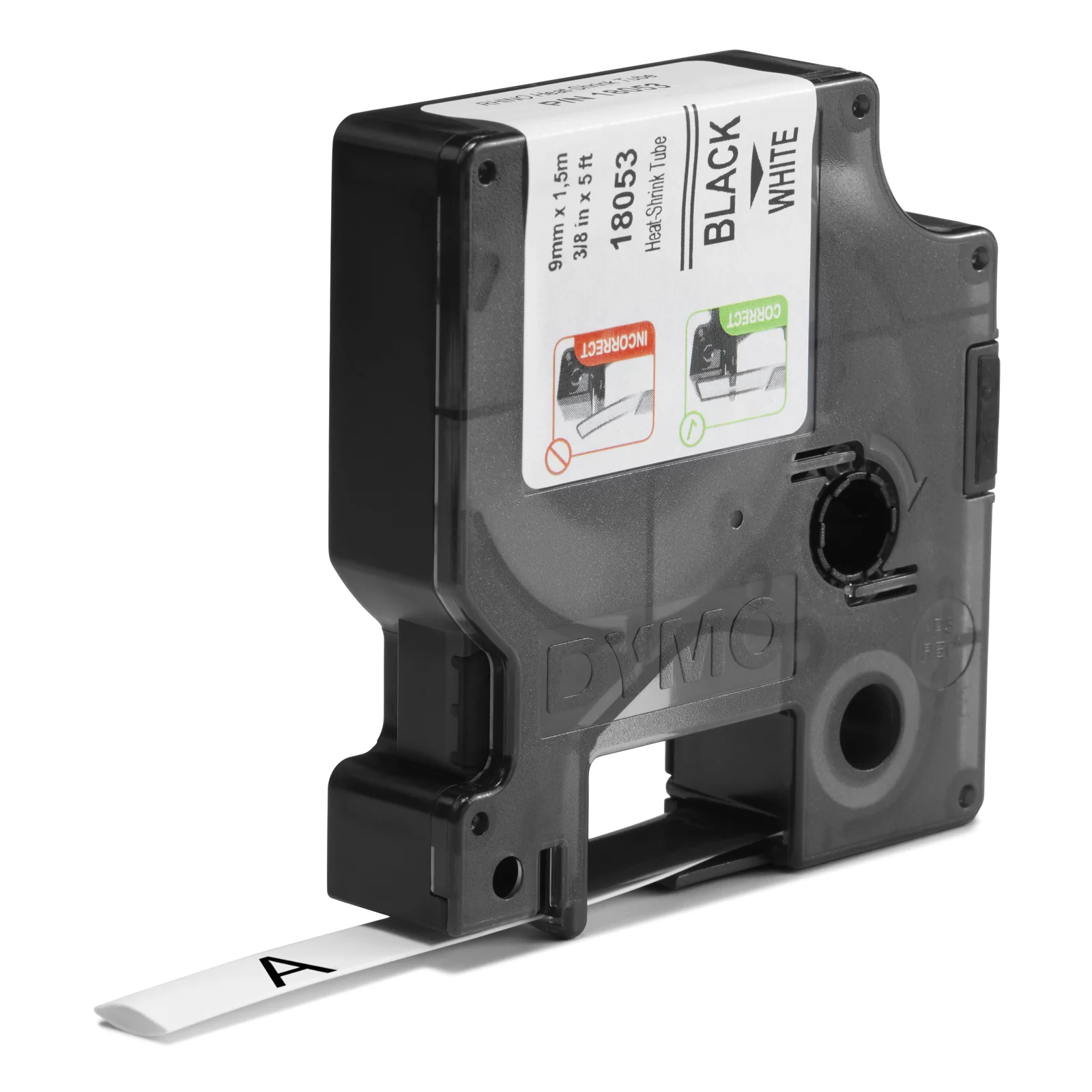 DYMO Rhino gaines thermorétractables industrielles | 9 mm x 1,5 m | Impression en noir sur fond blanc | pour étiqueteuses Rhino