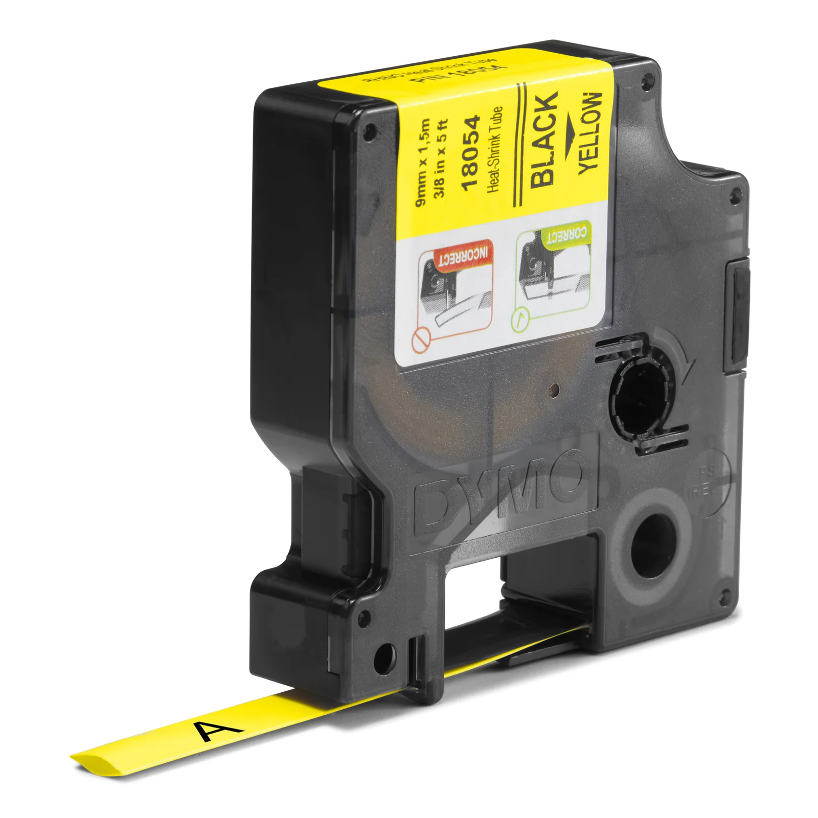 DYMO Rhino gaines thermorétractables industrielles | 9 mm x 1,5 m | Impression en noir sur fond jaune | pour étiqueteuses Rhino