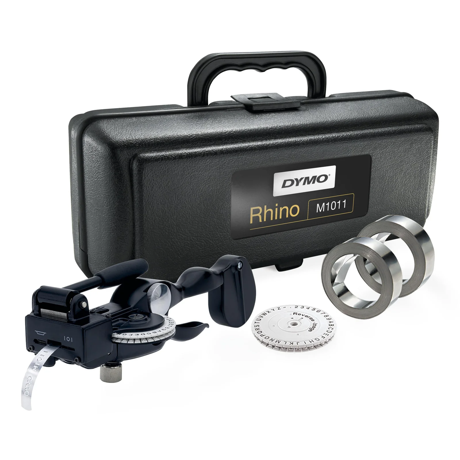 RHINO M1011 Étiquetage industriel avec étiquettes en aluminium et en acier inoxydable | mallette de transport durable | idéal pour le bricolage et la construction