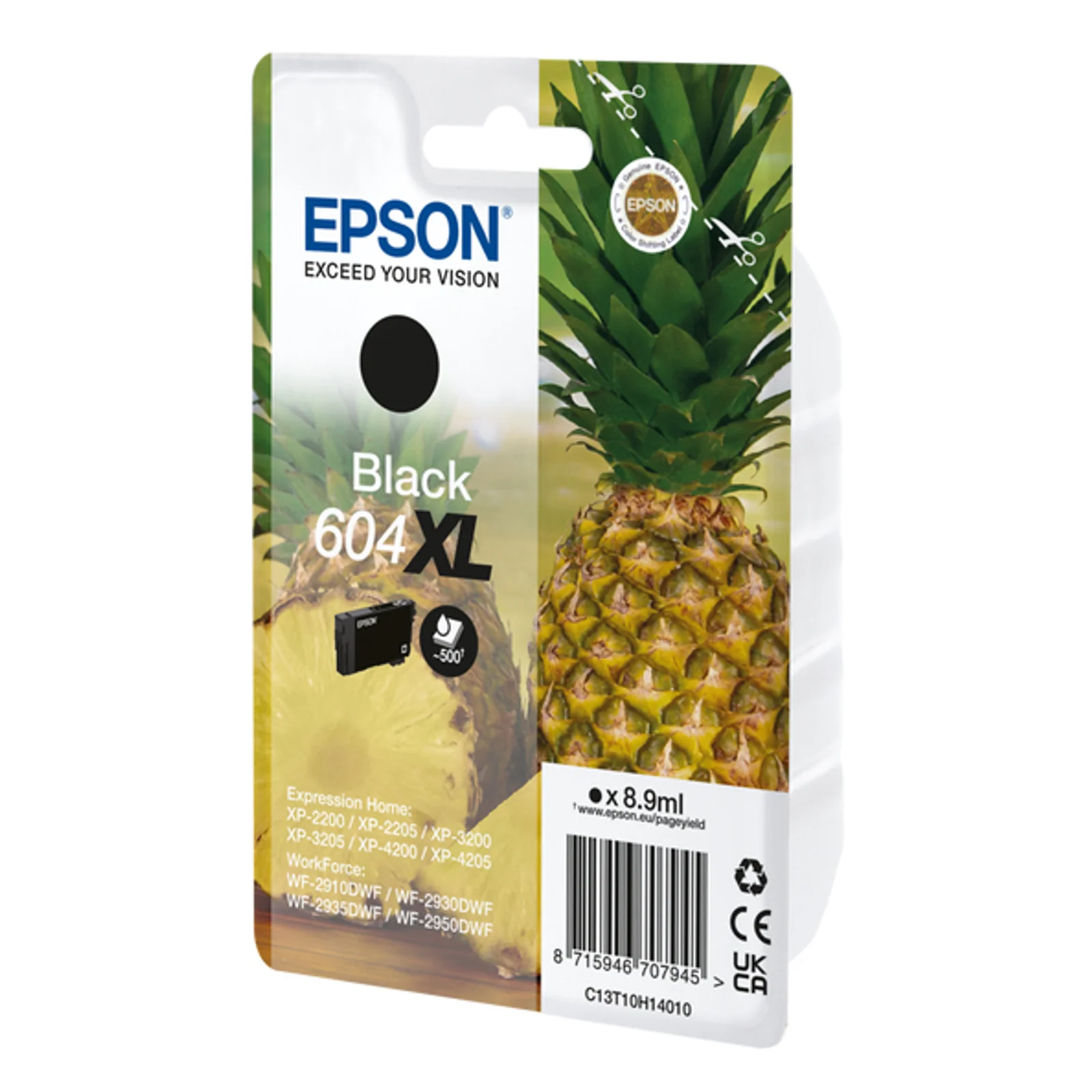 Emballage cartouche Epson 604XL noir vu de trois quarts avec liste des imprimantes compatibles