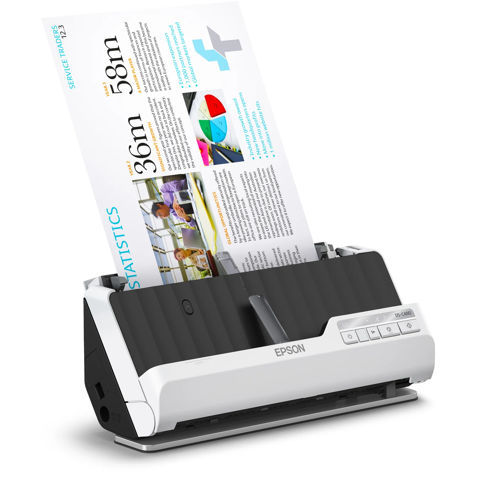 Epson DS-C490 Chargeur automatique de documents + Scanner à feuille 600 x 600 DPI A4 Noir, Blanc