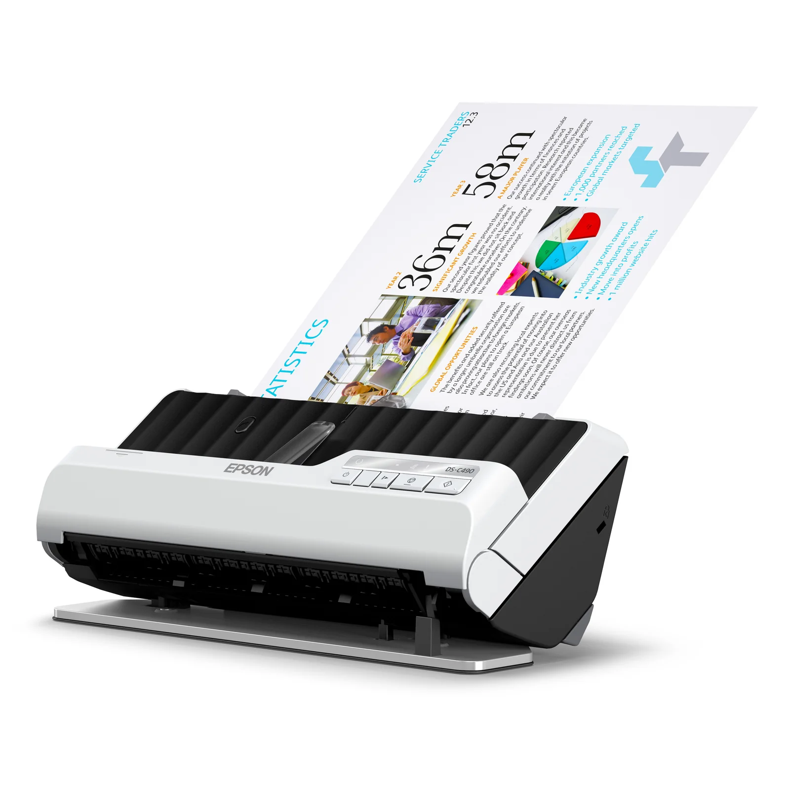 Epson DS-C490 Chargeur automatique de documents + Scanner à feuille 600 x 600 DPI A4 Noir, Blanc