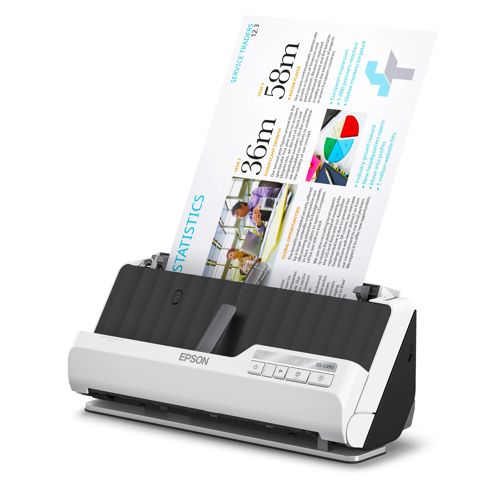 Epson DS-C490 Chargeur automatique de documents + Scanner à feuille 600 x 600 DPI A4 Noir, Blanc