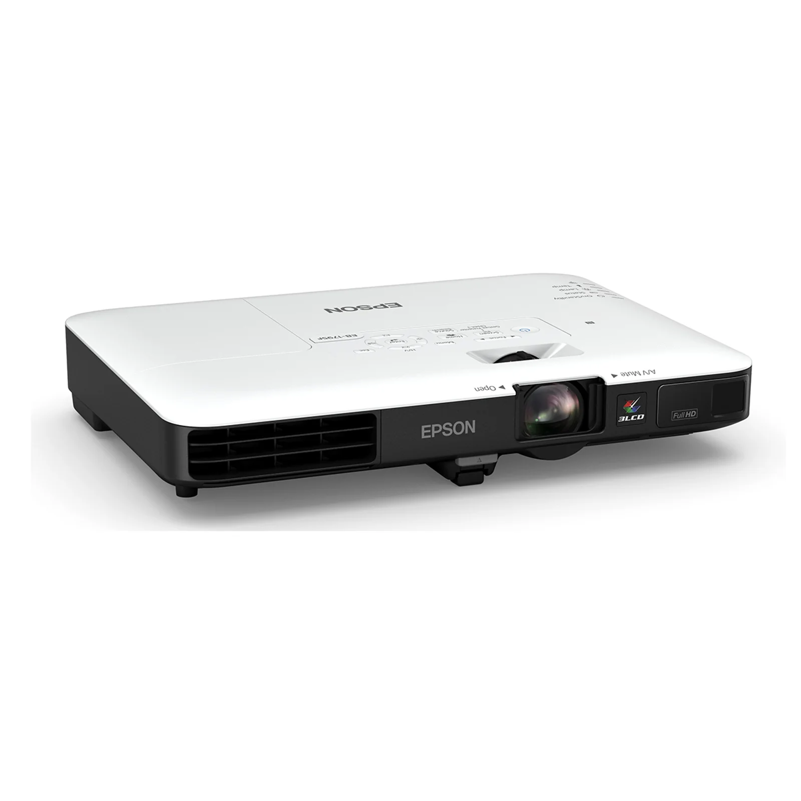 Vidéoprojecteur Epson EB-1795F en perspective gauche avec capot blanc et logo