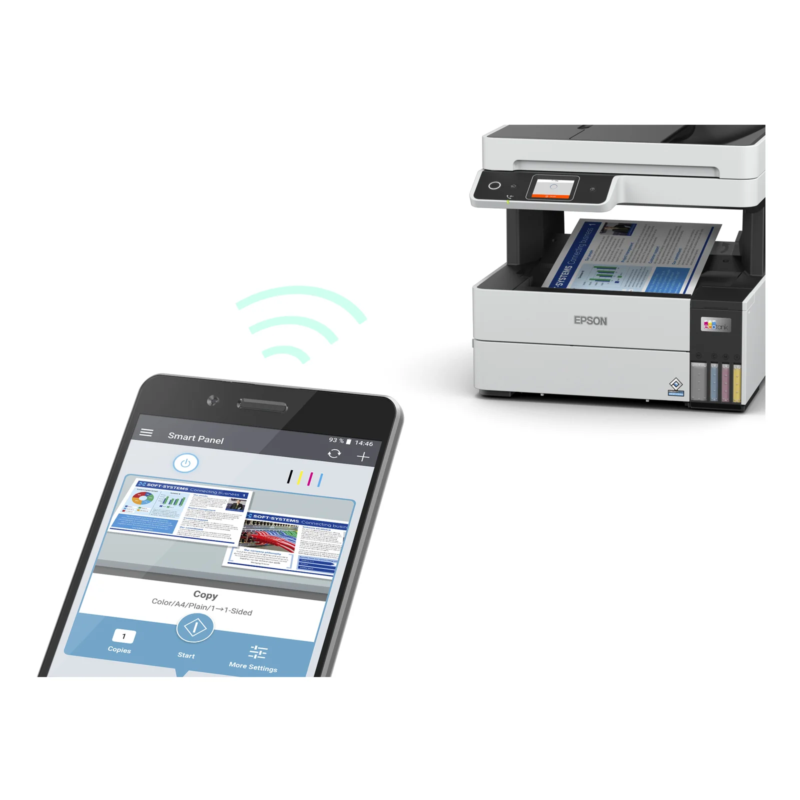 Epson EcoTank ET-5170 et application Smart Panel sur smartphone via Wi-Fi