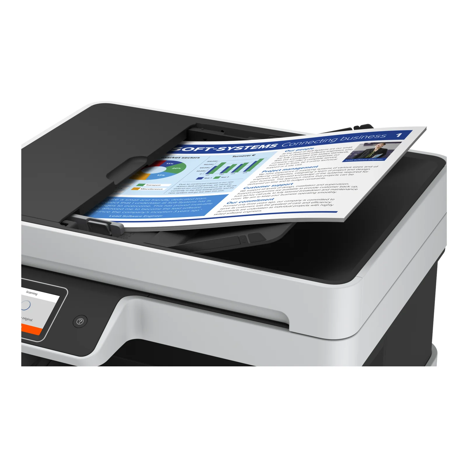 Chargeur automatique de documents de l'Epson EcoTank ET-5170 en cours de numérisation
