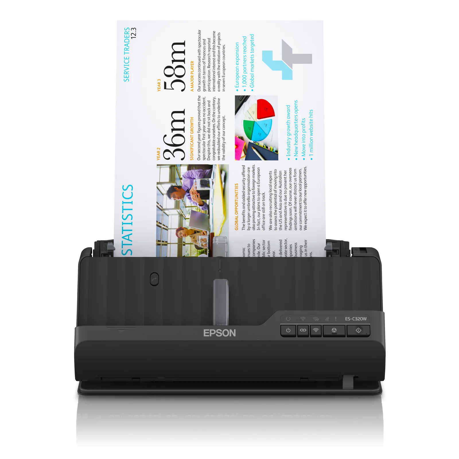 ES-C320W Chargeur automatique de documents + Scanner à feuille 600 x 600 DPI A4 Noir