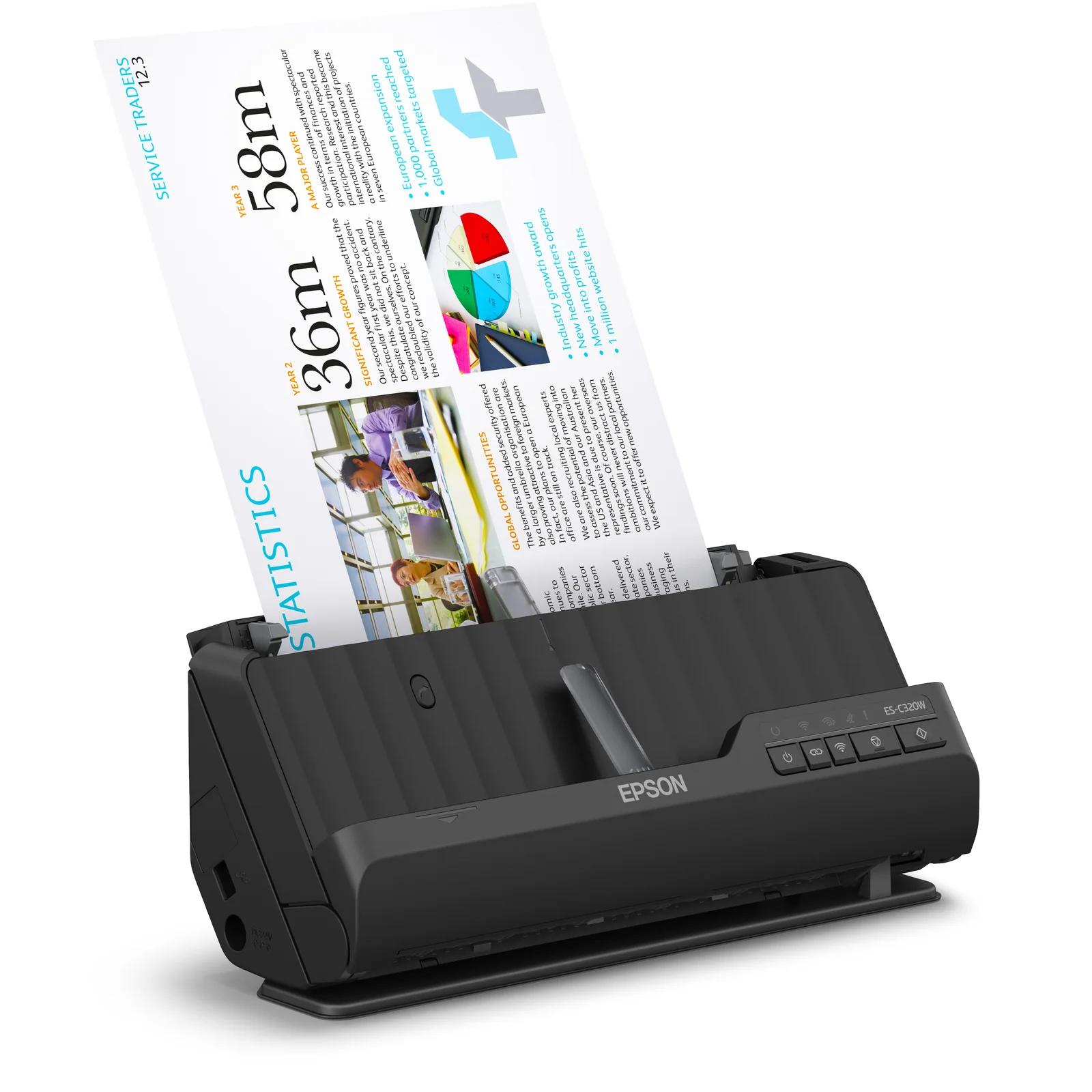 Epson ES-C320W Chargeur automatique de documents + Scanner à feuille 600 x 600 DPI A4 Noir