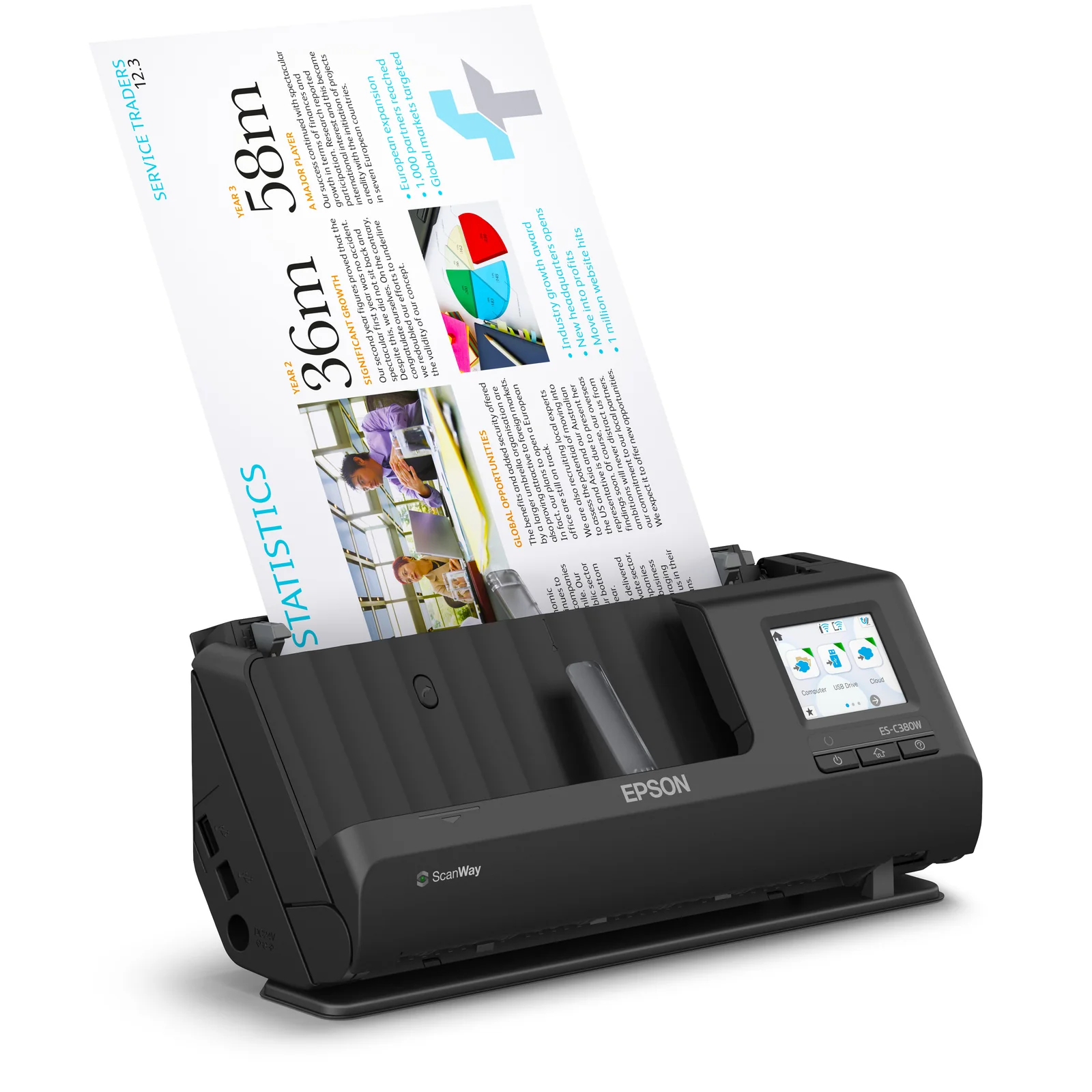 Epson ES-C380W Chargeur automatique de documents + Scanner à feuille 600 x 600 DPI A4 Noir