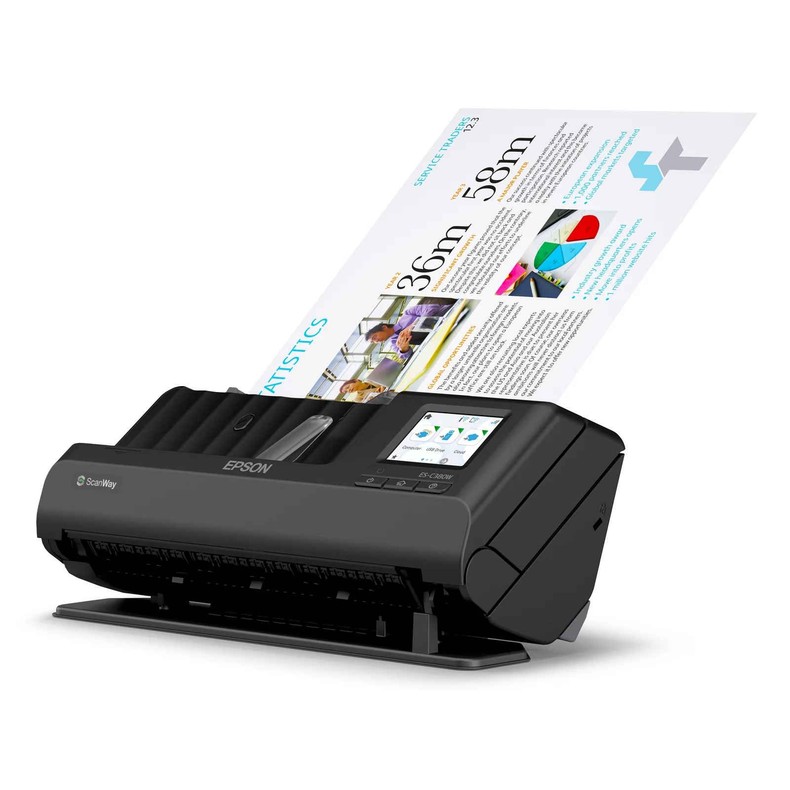 Epson ES-C380W Chargeur automatique de documents + Scanner à feuille 600 x 600 DPI A4 Noir