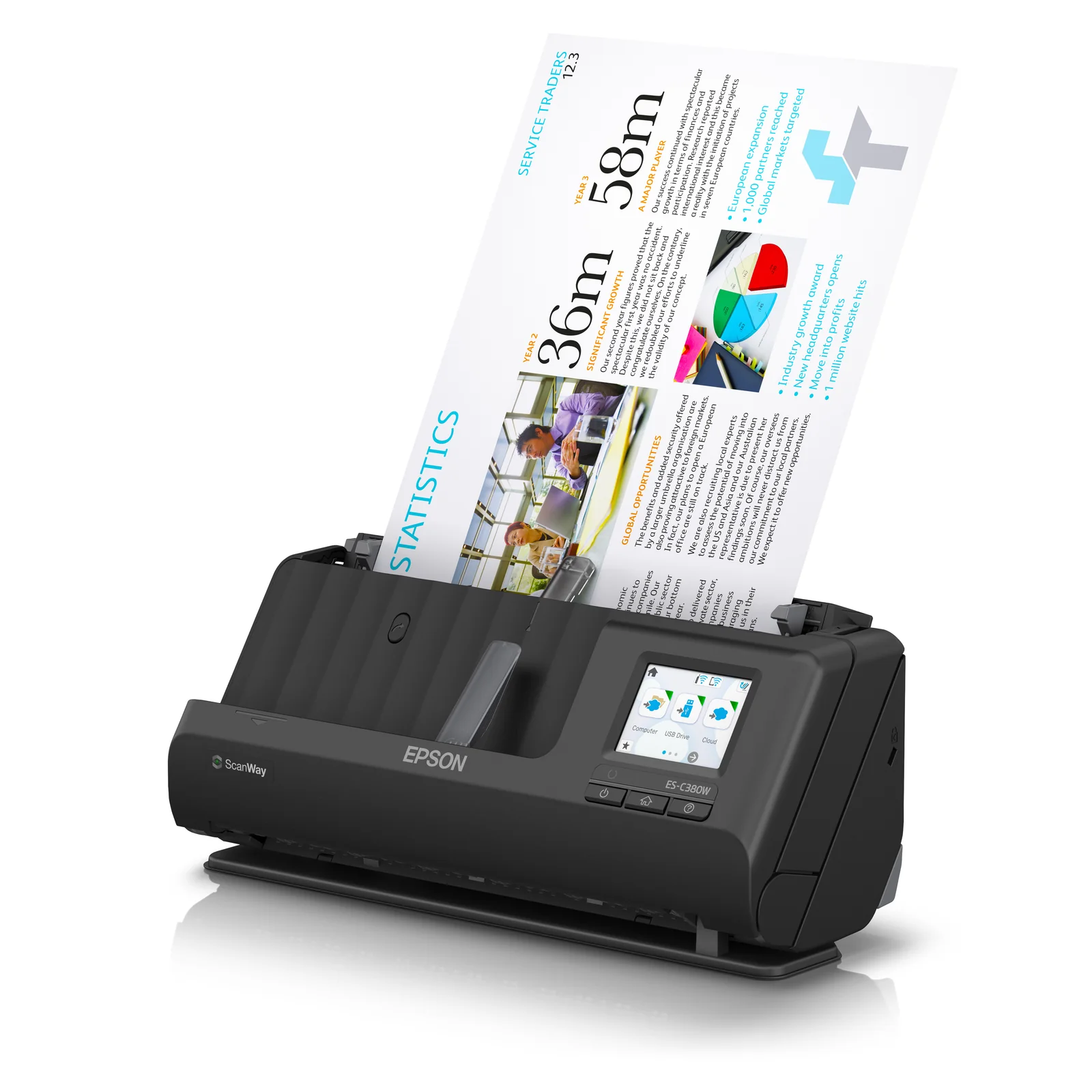Epson ES-C380W Chargeur automatique de documents + Scanner à feuille 600 x 600 DPI A4 Noir
