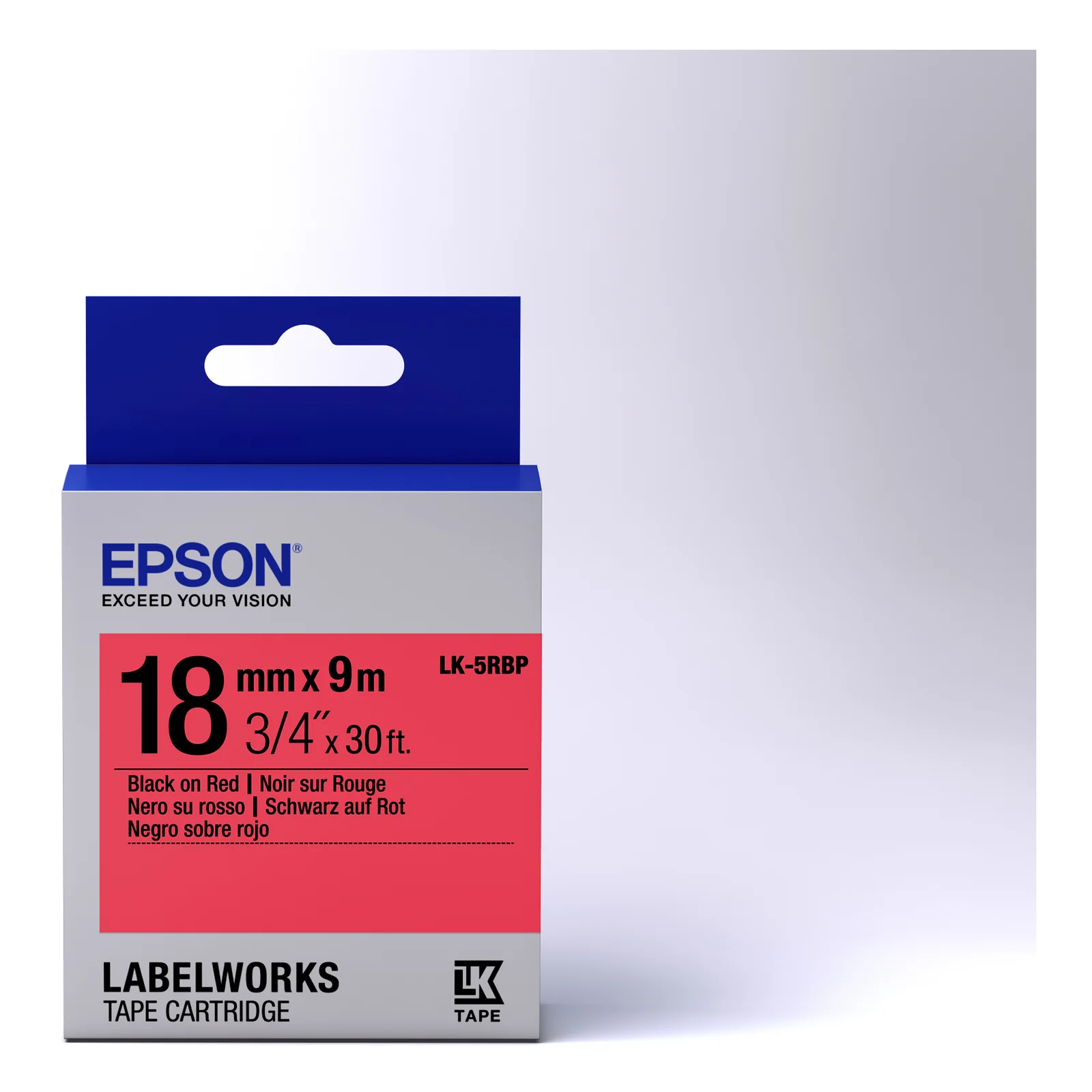 Epson LK-5RBP - Couleur Pastel - Noir sur Rouge - 18mmx9m